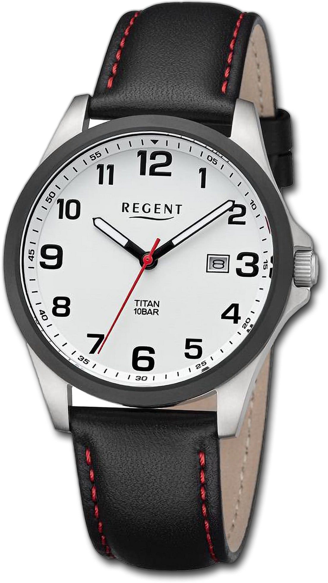 rot, Herrenuhr Regent 39mm) Armbanduhr Quarzuhr Regent groß Herren Analog, rundes Gehäuse, (ca. schwarz, Lederarmband