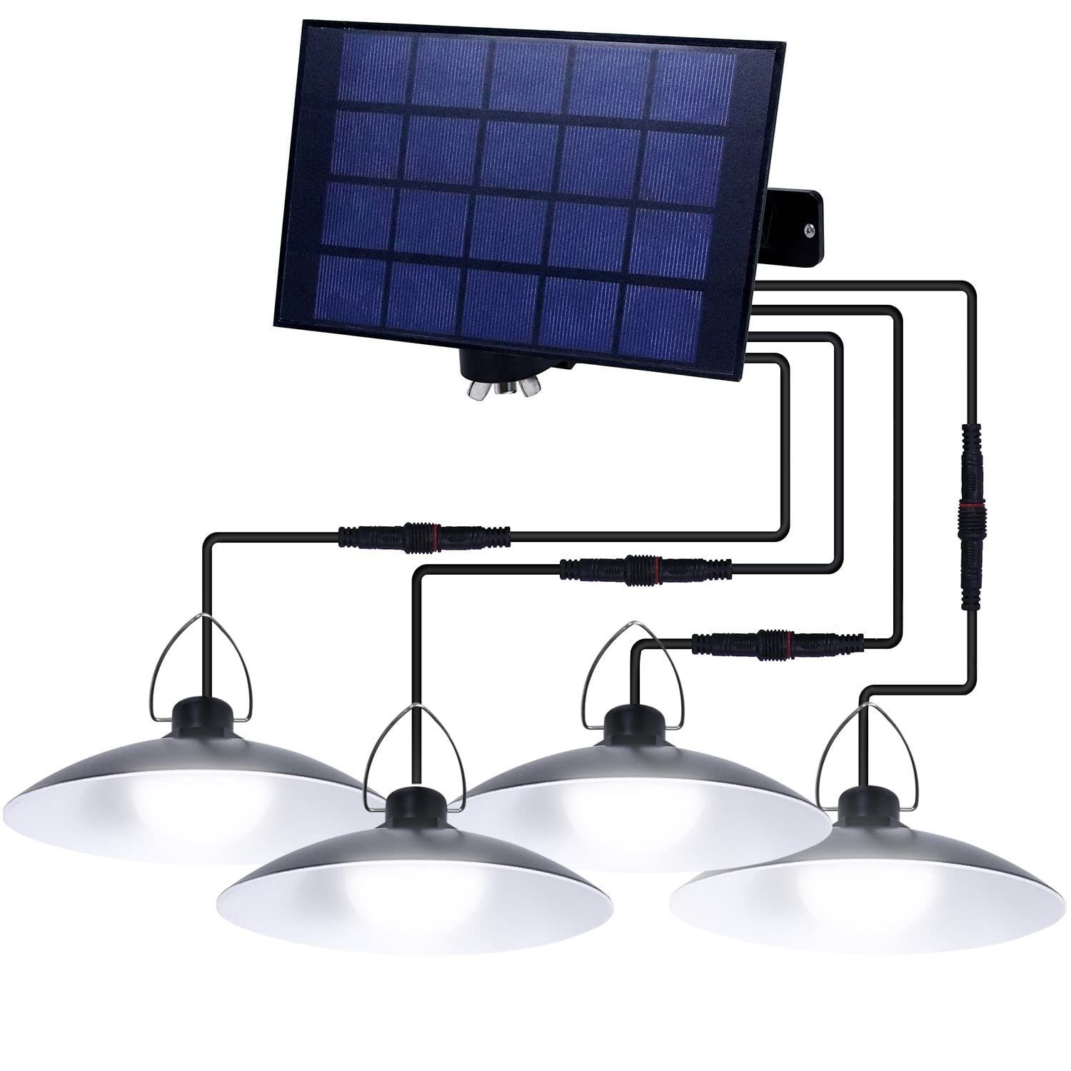 MUPOO LED Solarleuchte 4 Köpfe Solar Hängelampe,IP65 Solarlampen  Pendelleuchte für Außen