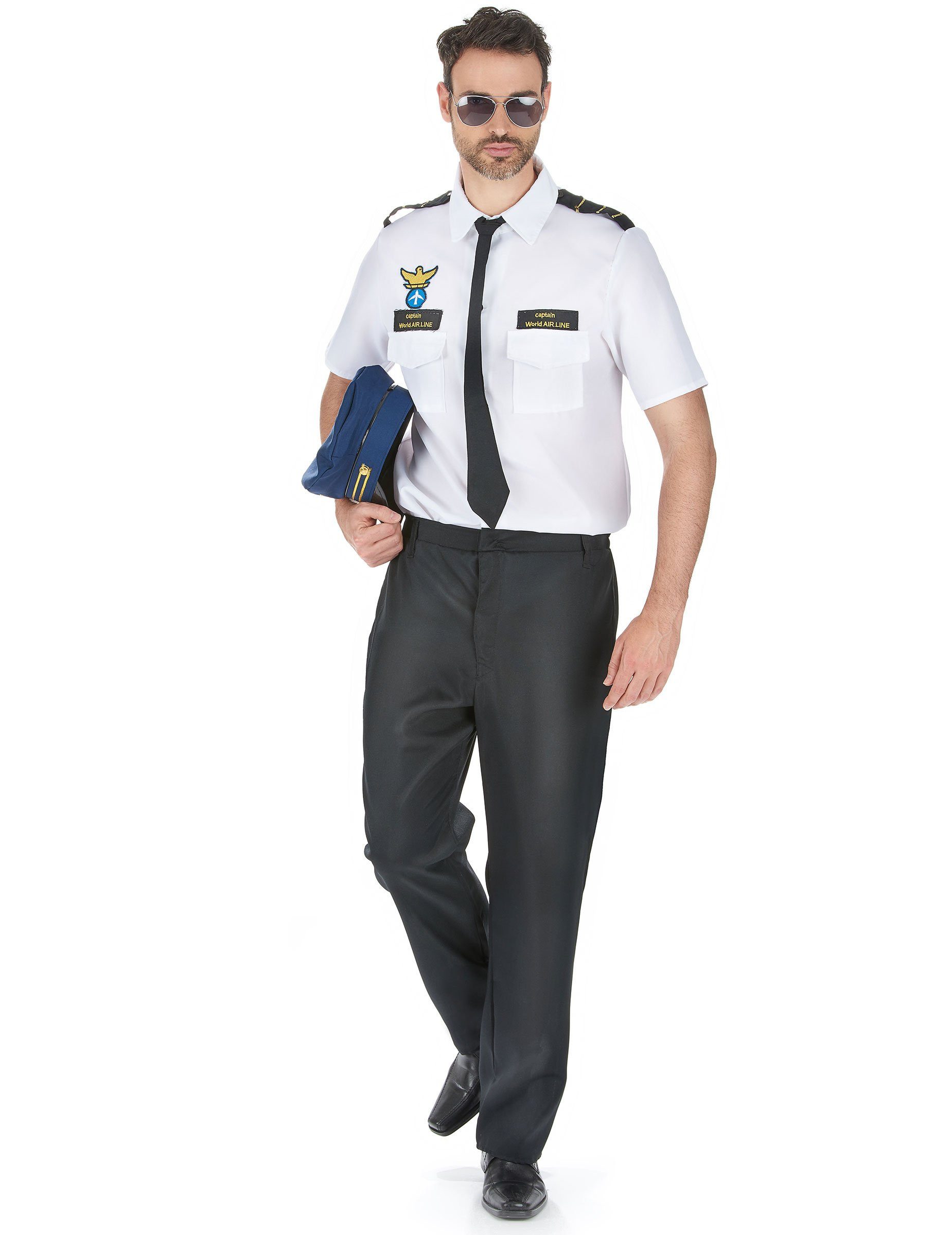 Kostüm Flugzeugpilot Herren-Kostüm schwarz-weiss