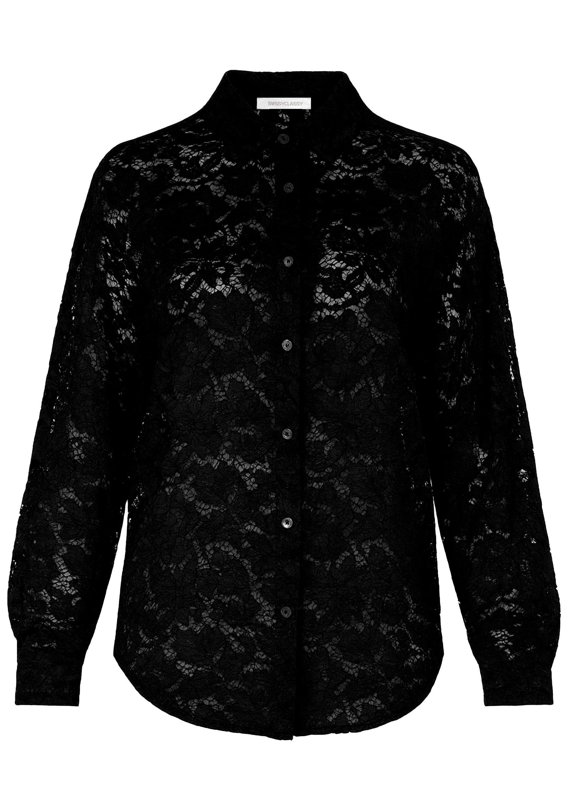 Langarmbluse Bluse aus transparenter Spitze für Damen