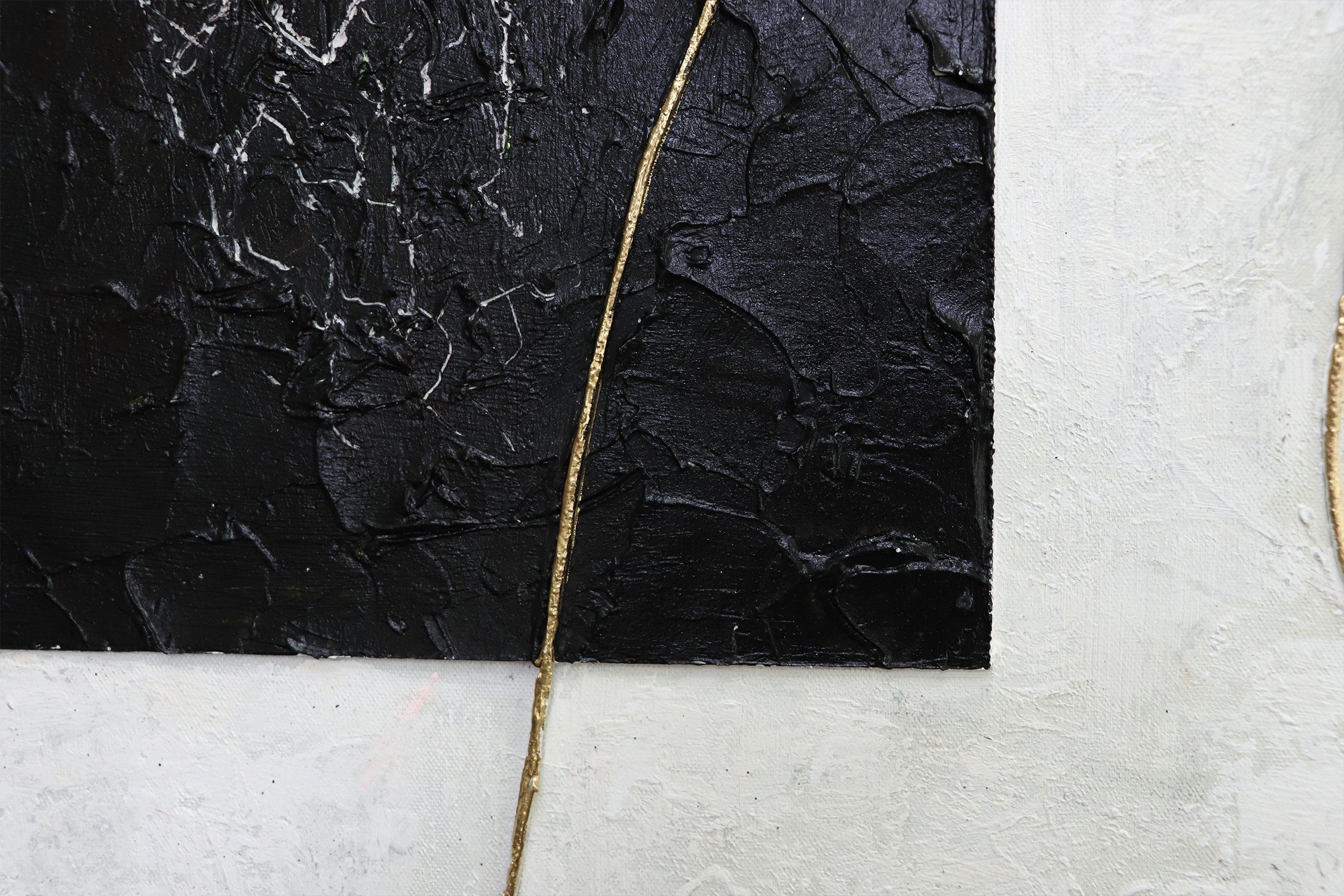 YS-Art Gemälde Quadratisch, Abstrakte Bilder, Quadratisches auf Leinwand Bild Handgemalt Abstrakt Gold mit Rahmen