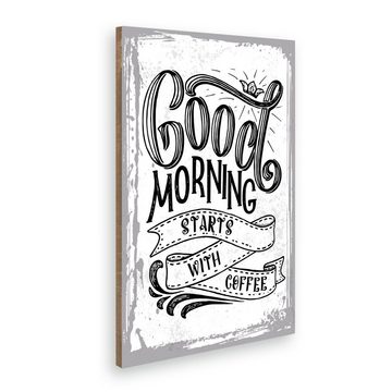 Kreative Feder Holzbild Deko-Bild „Good Morning“ aus Holz, mit Motiv & Spruch, ideales Geschenk für Freunde & Familie
