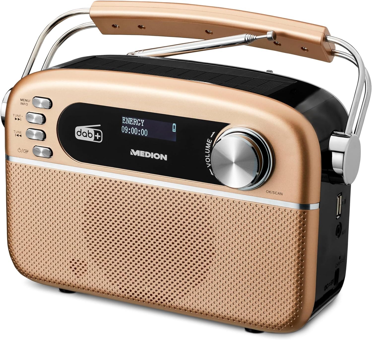 Medion® MEDION LIFE MD43809 E66809 Retro-Radio DAB+ Bluetooth Solarpanel Retro-Radio (Digitalradio (DAB), FM-Radio, MW/UKW Radio, AUX-Eingang, FM-Radio, Bluetooth, DAB+, MW/UKW Radio, Tragbar)