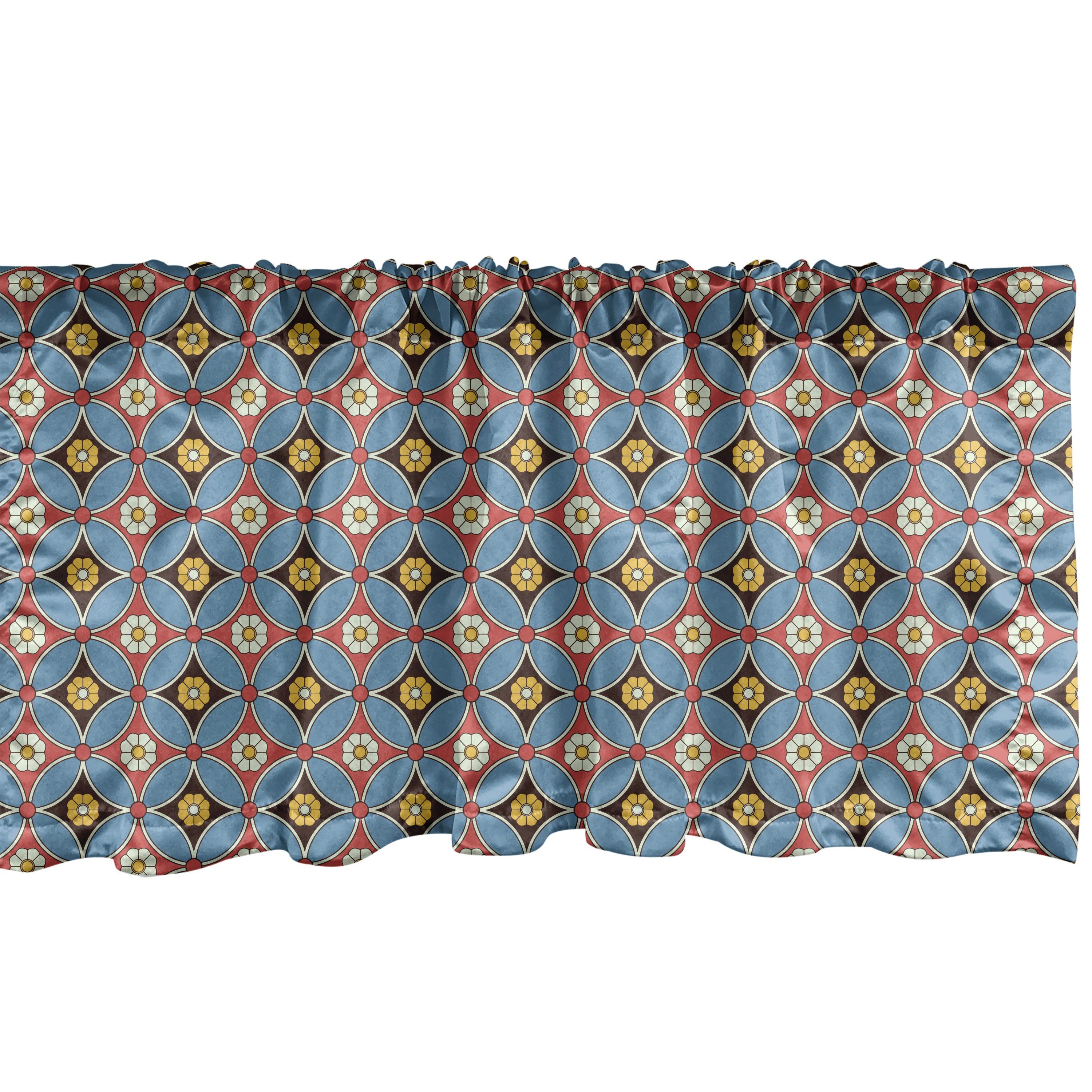 Scheibengardine Vorhang Volant für Küche Schlafzimmer Dekor mit Stangentasche, Abakuhaus, Microfaser, marokkanisch Arabesque Mosaik-Motiv