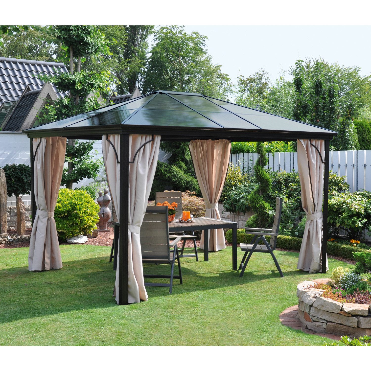 Leco Pavillon Metall-Profipavillon 300 x 365 cm, wasserdichtes Hardtop-Dach