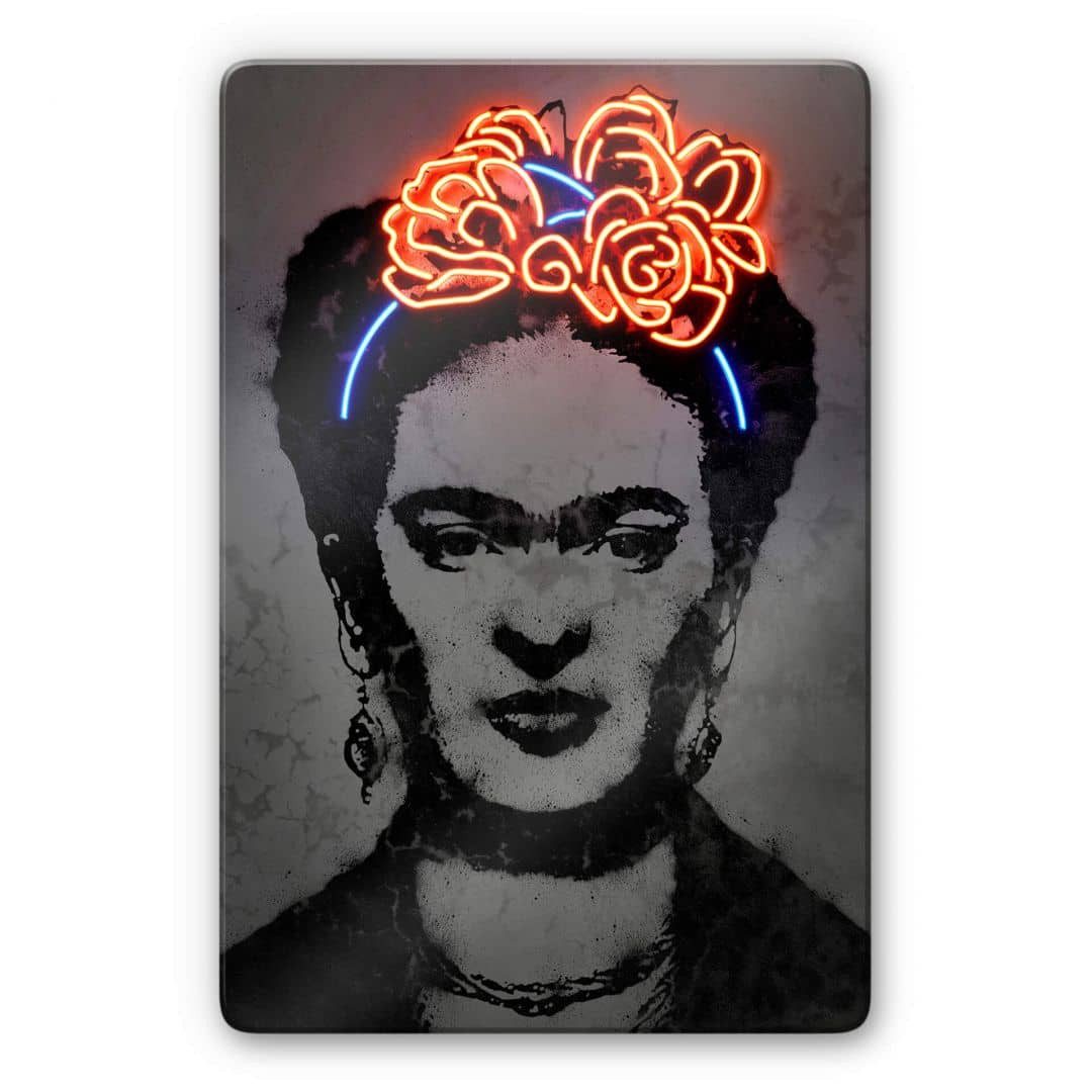 K&L Wall Art Glasbild Neon Glasbild Frida Kahlo Illustration by Mielu, Pop Art Glasposter Wohnzimmer