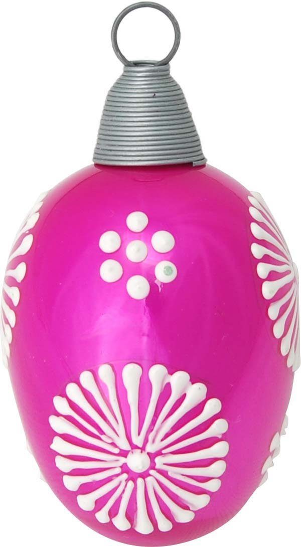 Krebs Glas Lauscha Osterei Floral bunte Farben: pink, lila und gelb, Osterdekoration, Frühling (Set, 12 St., ca.-Maße 7x3,5cm), Mundgeblasenes und handbemaltes Glas, Made in Germany
