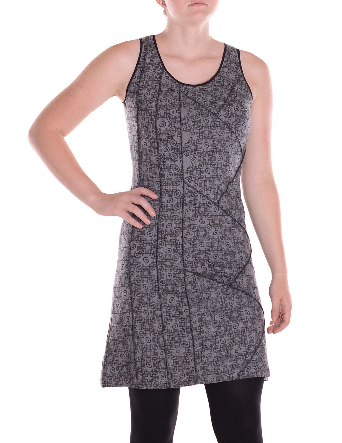 Vishes Sommerkleid Damen Ärmellos Bedruckt Patchwork Baumwolle Jersey Alternative Mode, Boho, Hippie, Ethno, Festival