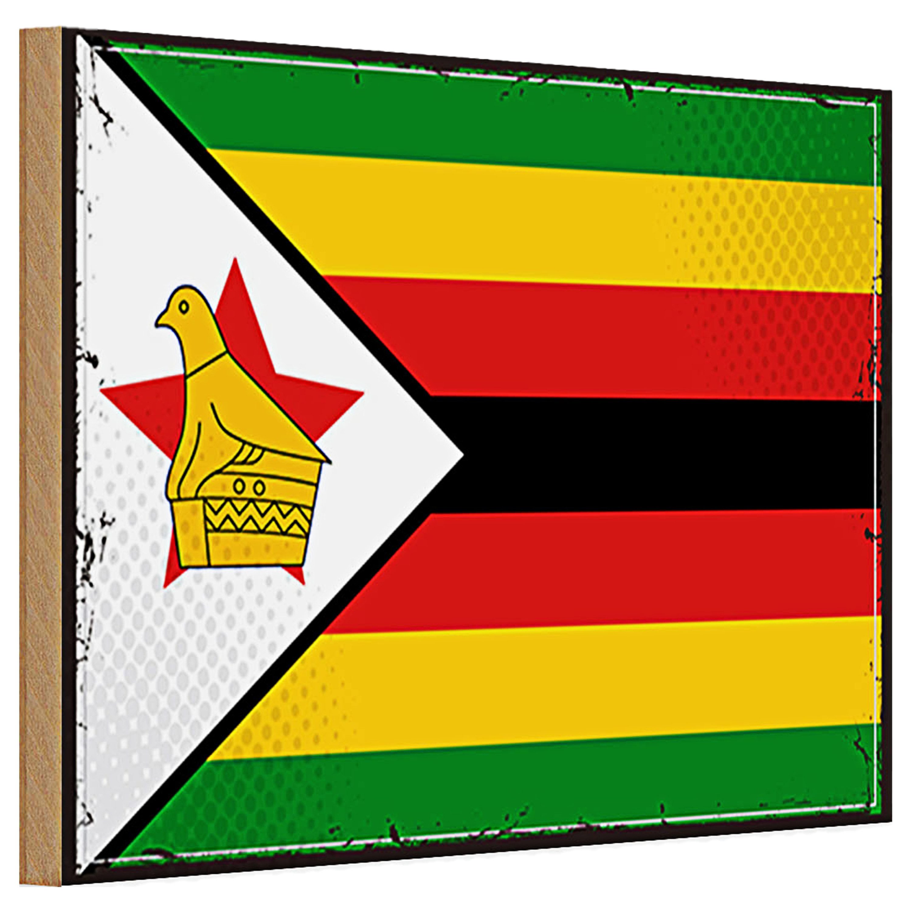 Roomando Holzbild Holzschild Flagge Simbabwe 30x20cm Retro Flag of Zimbabwe