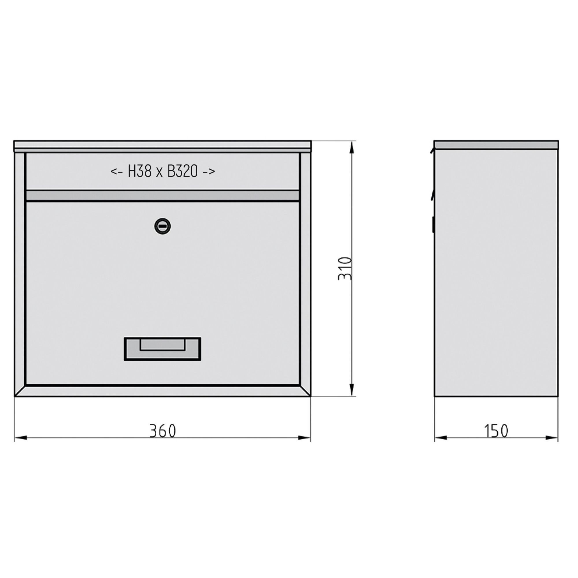 BASI Briefkasten Wandbriefkasten (Spar-Set, 1-St), silber, Einwurfklappe, Namensschild, Zylinderschloss, 2 Schlüssel