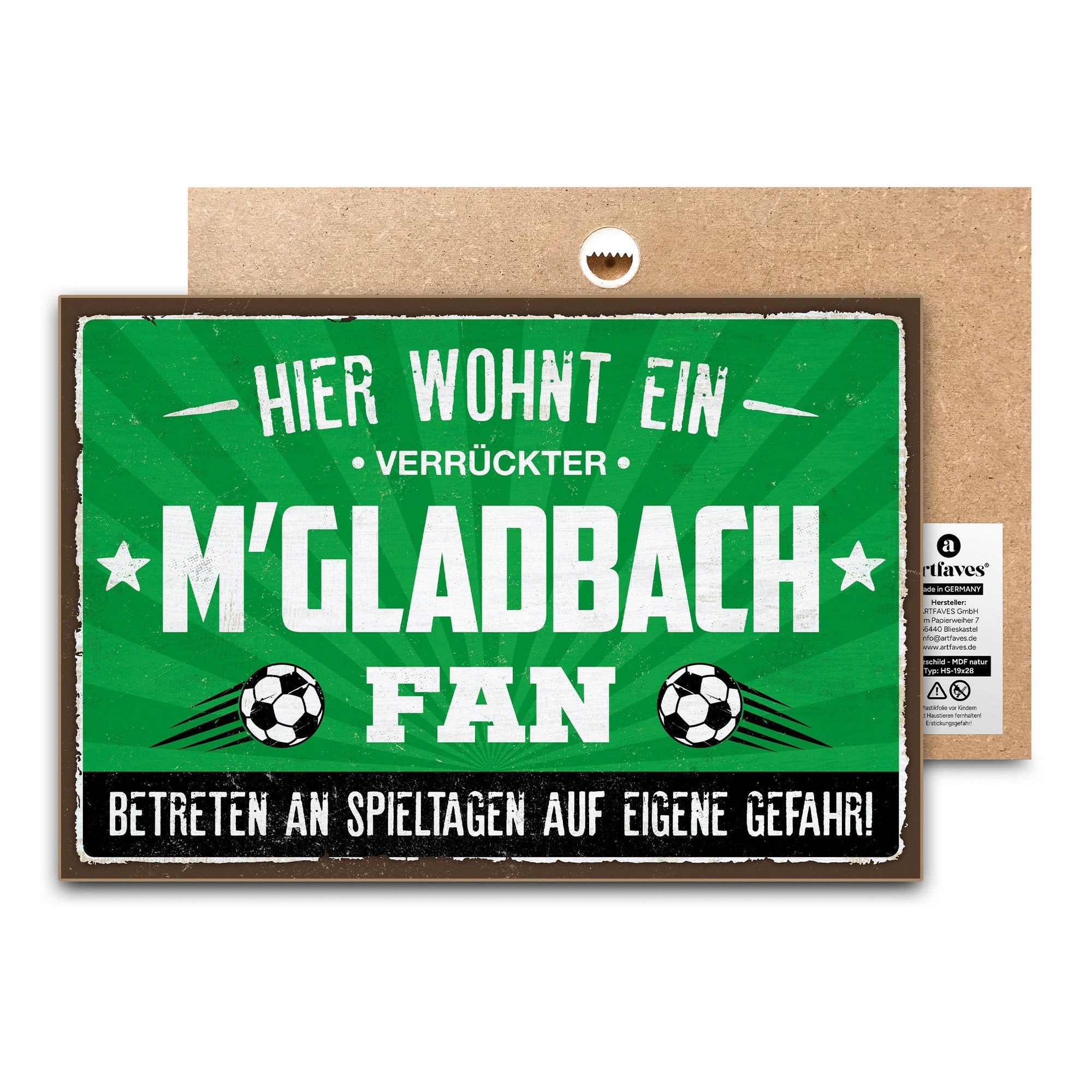 ARTFAVES Holzbild Schild mit Spruch - Hier wohnt ein verrückter GLADBACH Fa günstig online kaufen