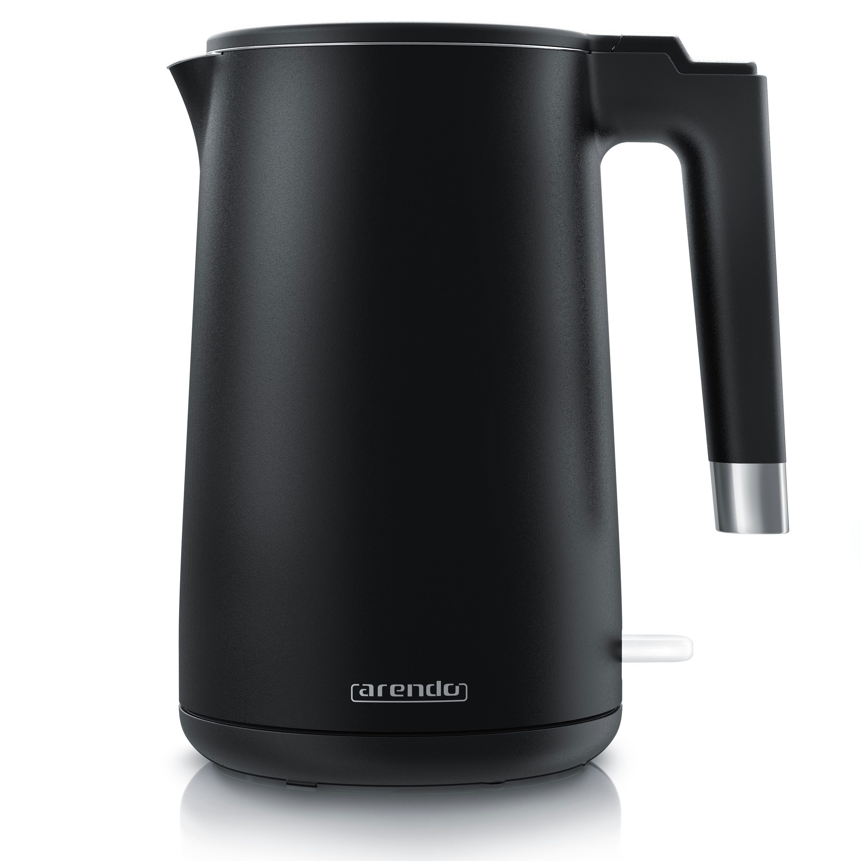 Arendo Wasserkocher aus Edelstahl, 360° Controller, Doppelwand-Design, schwarz matt, 1,5 l, 2000 W, mit Temperatureinstellung, Teekocher, BPA-frei, kabellos
