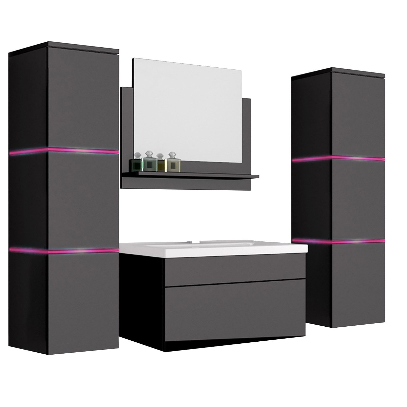 Aileenstore Badmöbel-Set Island 60, (inkl. Spiegel und Waschbecken), Breite 61 cm, Push to Open System, hochglanz
