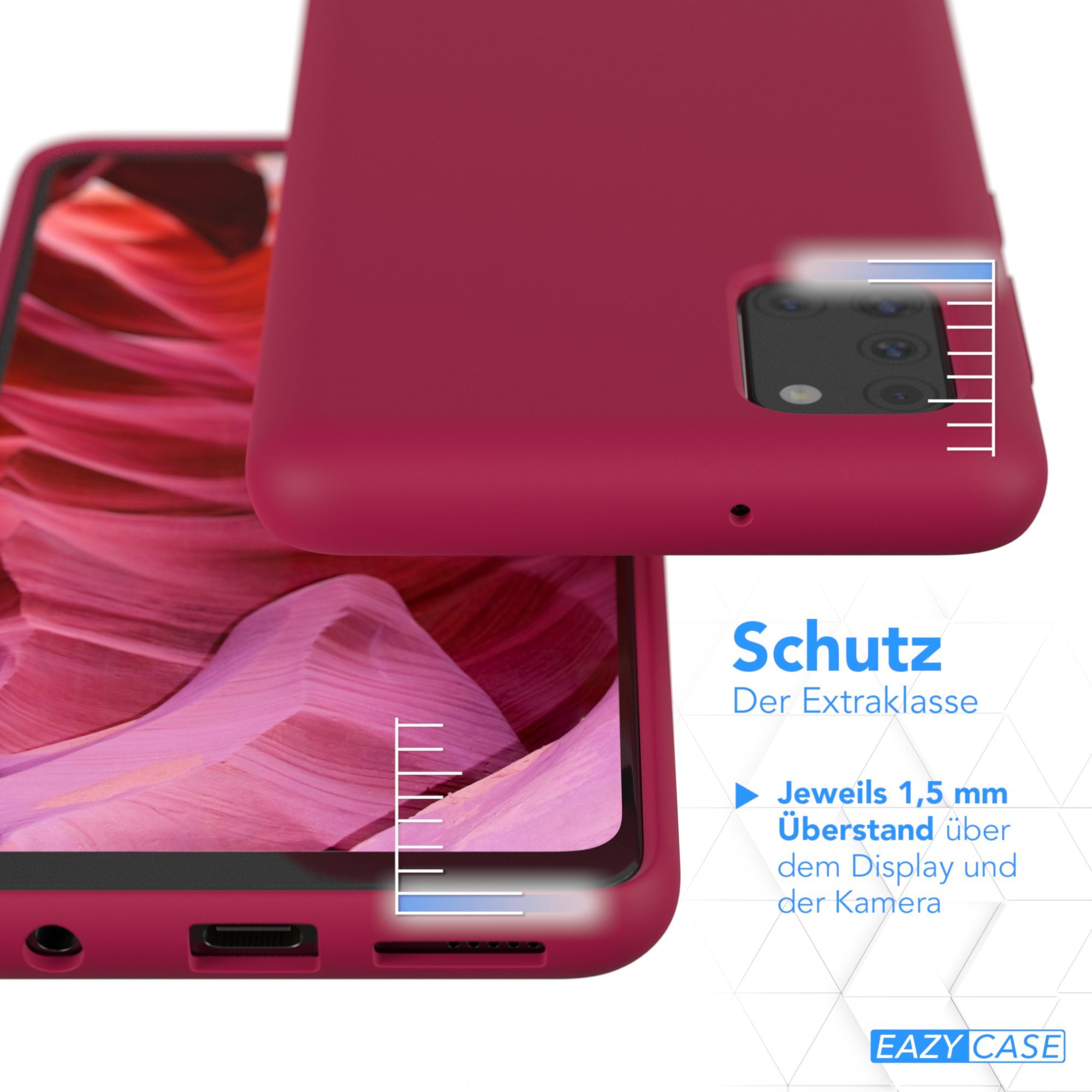 EAZY CASE Handyhülle Premium Silikon Case für Samsung Galaxy A31 6,4 Zoll, Hülle Silikon mit Displayschutz Handytasche aus Silikon Rot / Beere