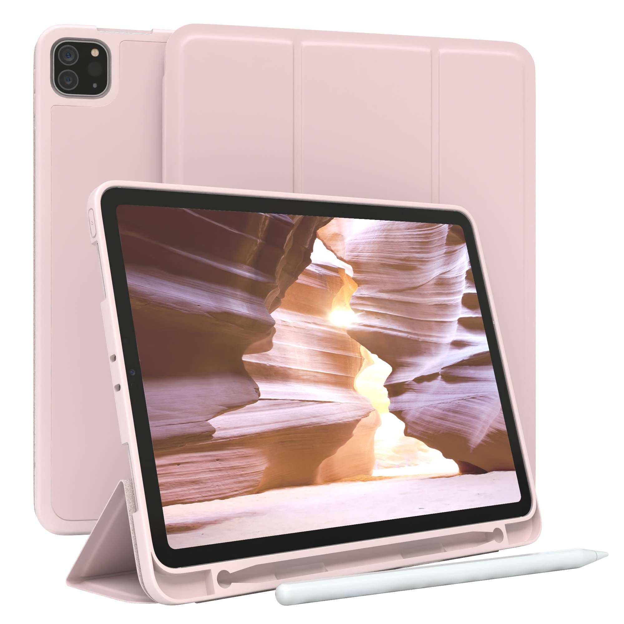 EAZY CASE Tablet-Hülle Penholder Smartcase für iPad Pro 11" 1.-4. Gen. 11 Zoll, Hülle mit Stifthalter magnetisch kratzfeste Tasche zum Aufkappen Rosa
