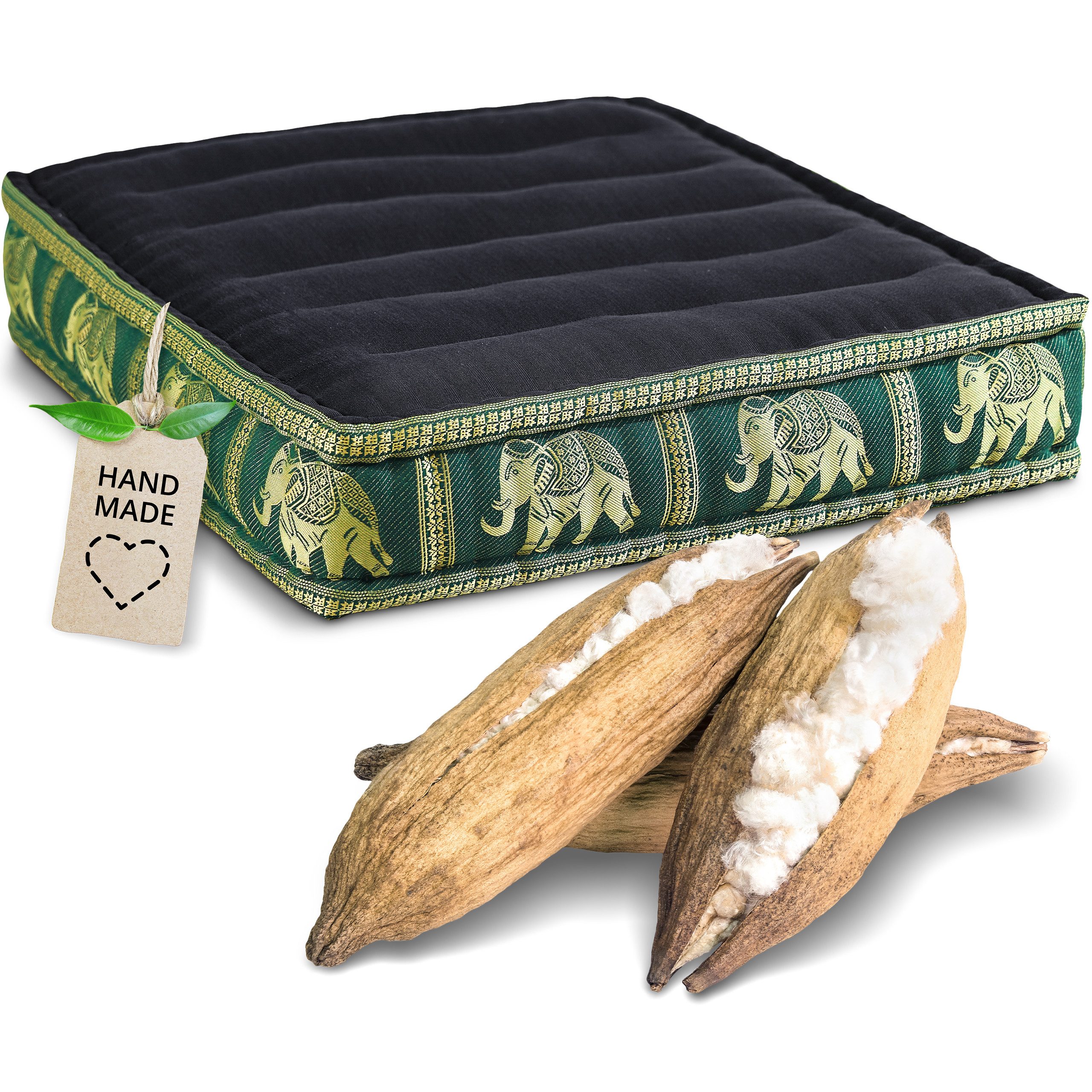 livasia Sitzkissen Bodensitzkissen (Deluxe) vegan und handgefertigt, 50x50x10cm, Kapok