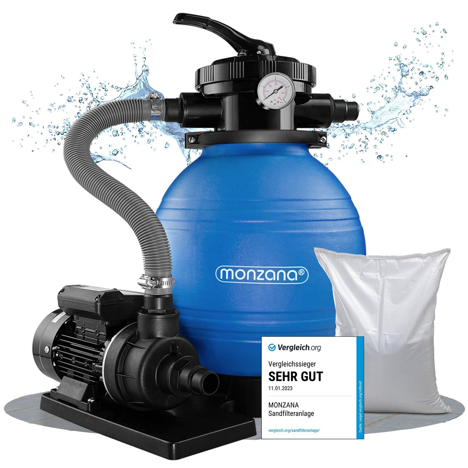 monzana Sandfilteranlage, Sandfilteranlage Pool Selbstansaugend 10.200L/h 450 Watt 2in1 Adapter