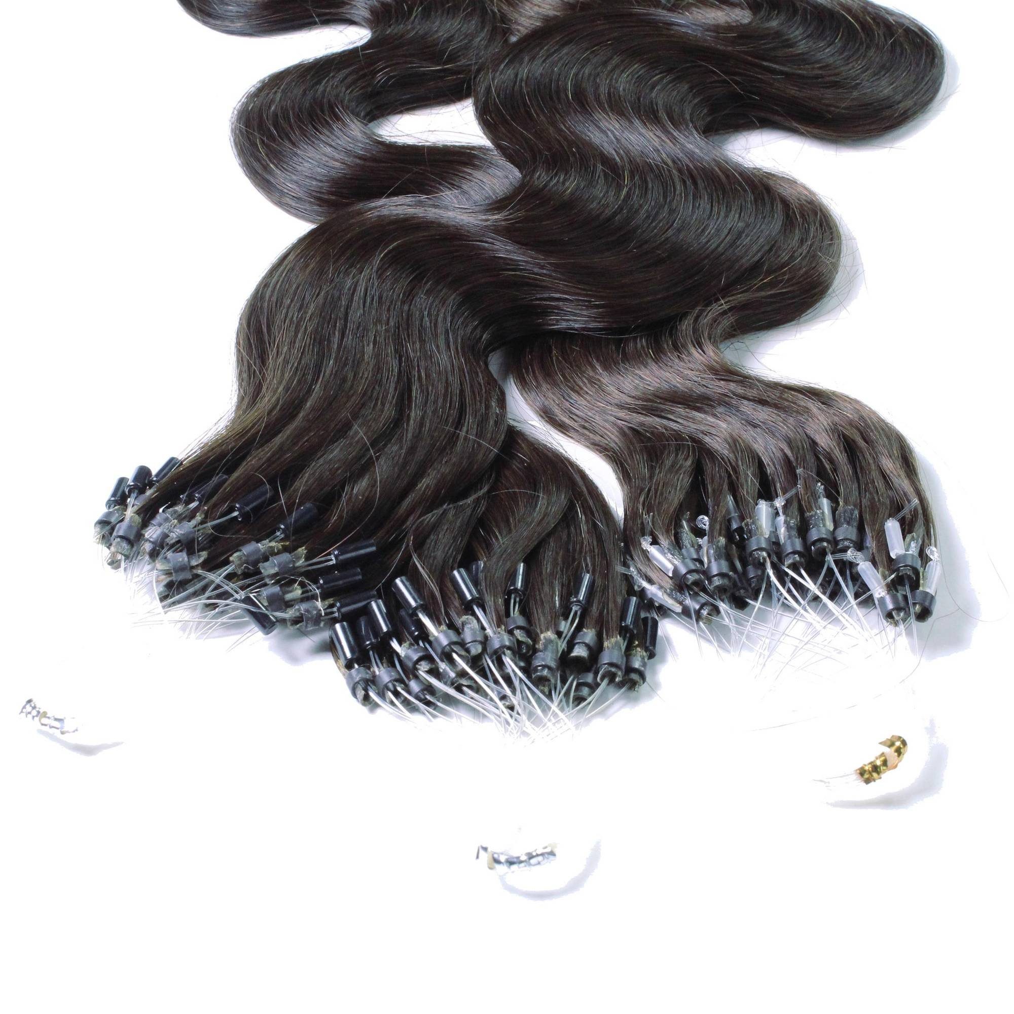 hair2heart Echthaar-Extension Microring Loops - gewellt #4/0 Mittelbraun 1g 50cm