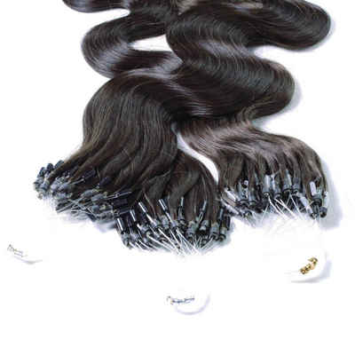 hair2heart Echthaar-Extension Microring Loops - gewellt #4/0 Mittelbraun 0.5g 40cm