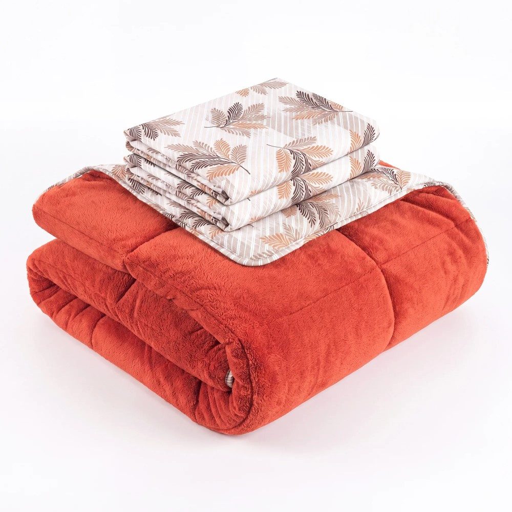 Nordic Schiller 4-Jahreszeitenbett Formeya Luxus-Wellsoft-Steppdecken-Set mit Kissenbezug, Füllung: 300 g/m², 100 % Silikonfaser, Bezug: Baumwolle-Polyester / Wellsoft, doppelseitig, in Orange