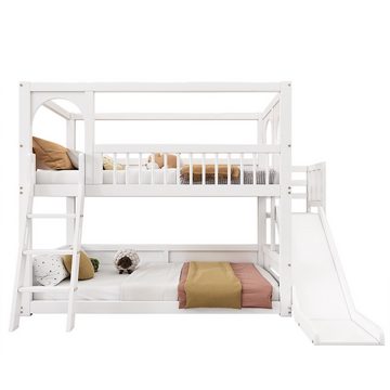 XDeer Jugendbett Kinderbett Multifunktionales Etagenbett mit Regalen Rutsche, ohne Matratze Hausbett Jugendbett Weiß 90*200cm