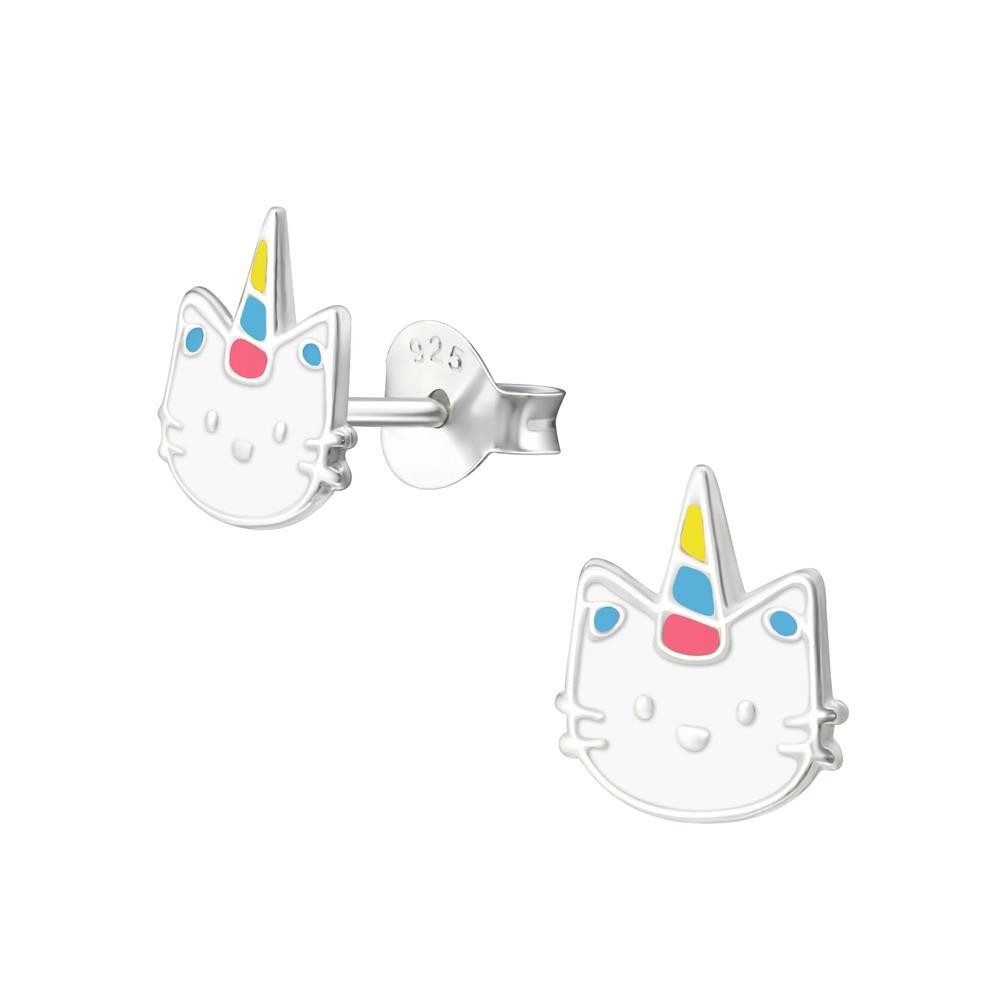 Ohrstecker-Set Ohrstecker Einhorn-Katze aus .925 Silber Kinder