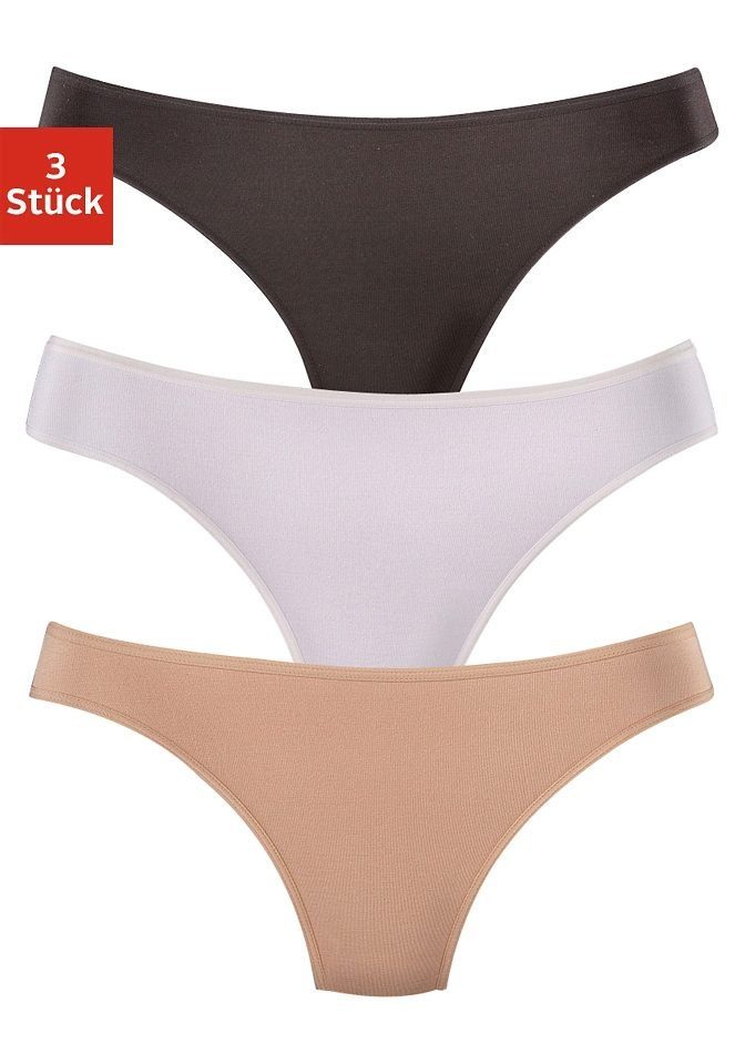 LASCANA String (Packung, schwarz, 3-St) hochwertiger aus Modal-Qualität beige weiß