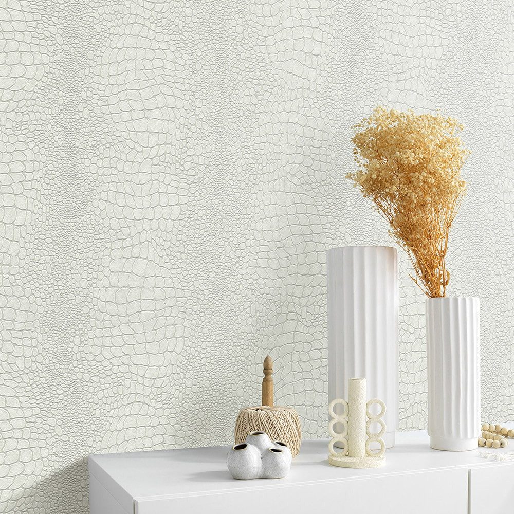 Erismann Vliestapete Kroko Leder Optik Tiermuster Creme Grau Metallic 10529-14