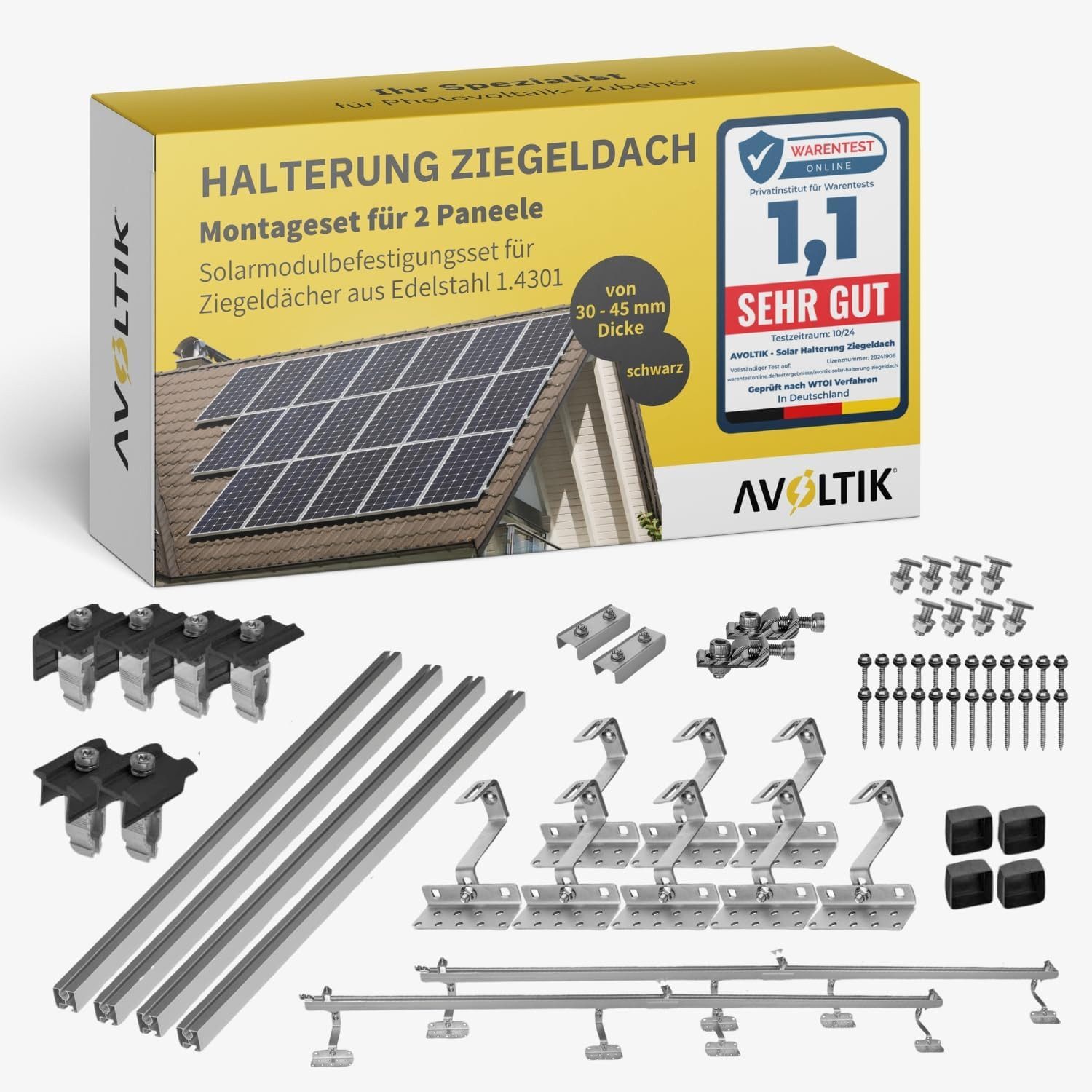 avoltik Solarmodul-Halterung Solar-Halterung Ziegeldach Montageset Dach Befestigung f 2 Solarmodule, (Avoltik Solarhalterung Ziegeldach Montageset Dach Befestigung für 2 Solarmodule mit schwarzen oder silbernen Klemmen, Solar-Halterung Ziegeldach Montageset Dach Befestigung f 2 Solarmodule, Solar-Halterung Ziegeldach Montageset Dach Befestigung f 2 Solarmodule)