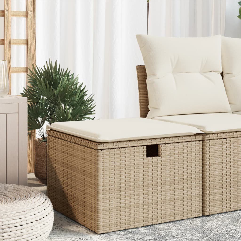vidaXL Hocker Gartenhocker mit Kissen Beige 55x55x37 cm Poly Rattan (1 St)
