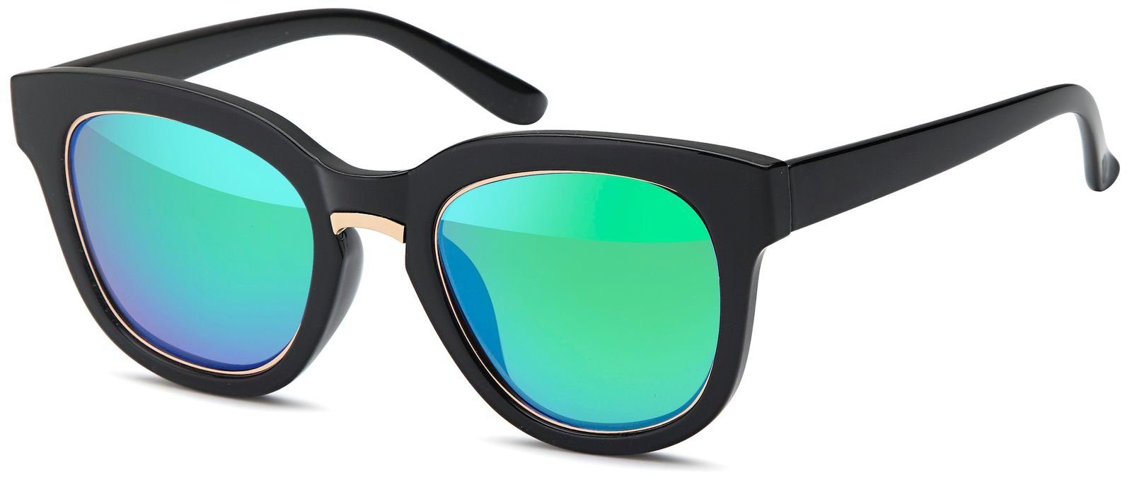 styleBREAKER Sonnenbrille (1-St) Verspiegelt Gestell Schwarz-Gold / Glas Blau-Grün verspiegelt