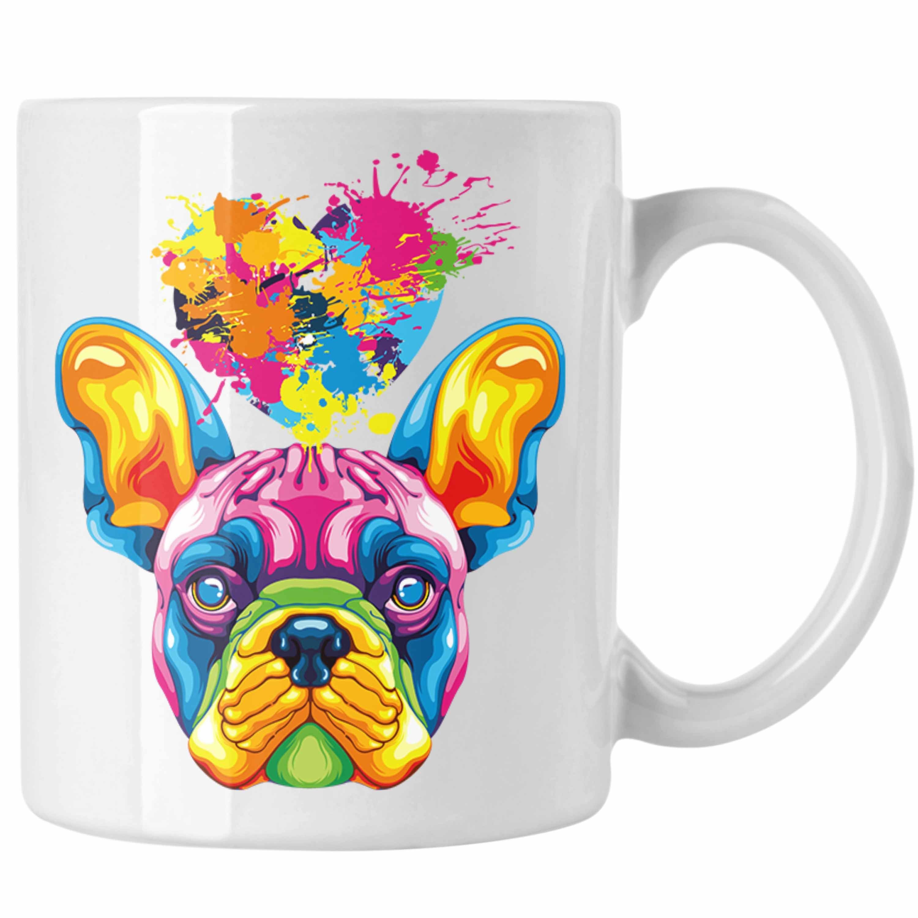 Trendation Tasse Französische Bulldogge Herz Farbe Besitzer Tasse Geschenk Lustiger Spr Weiss