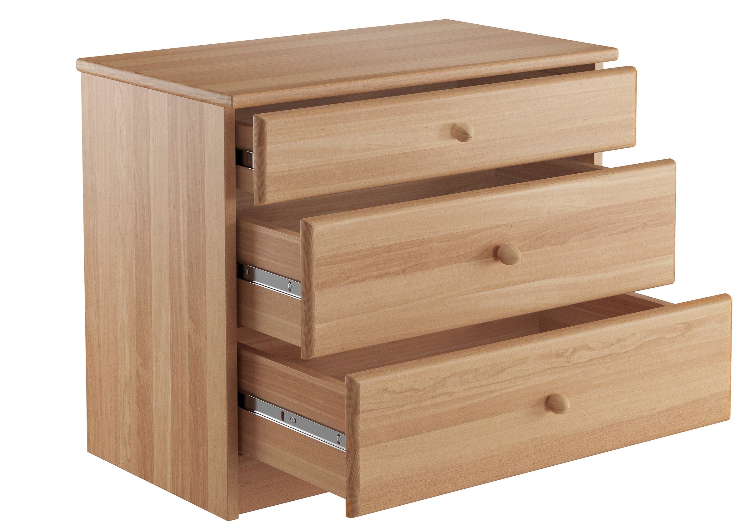 ERST-HOLZ Nachtkommode Buche Massiv Nachtkonsole für Erhöhte Seniorenbetten mit 3 Schubladen, 90.20-K36 - Nachttisch Buche natur-Drei Schubläden