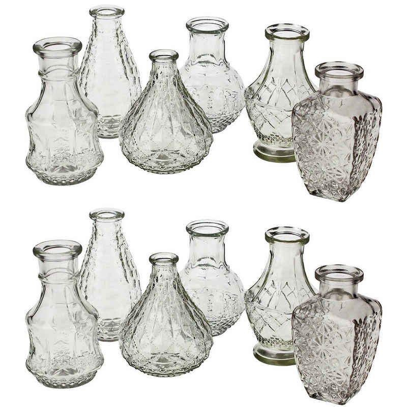 Annastore Dekovase 12 x Vasen aus Glas Dekovasen, Glasvasen, Dekogläser (12 St), H 12 - 14 cm, Deko Glas Vintage Glasflaschen