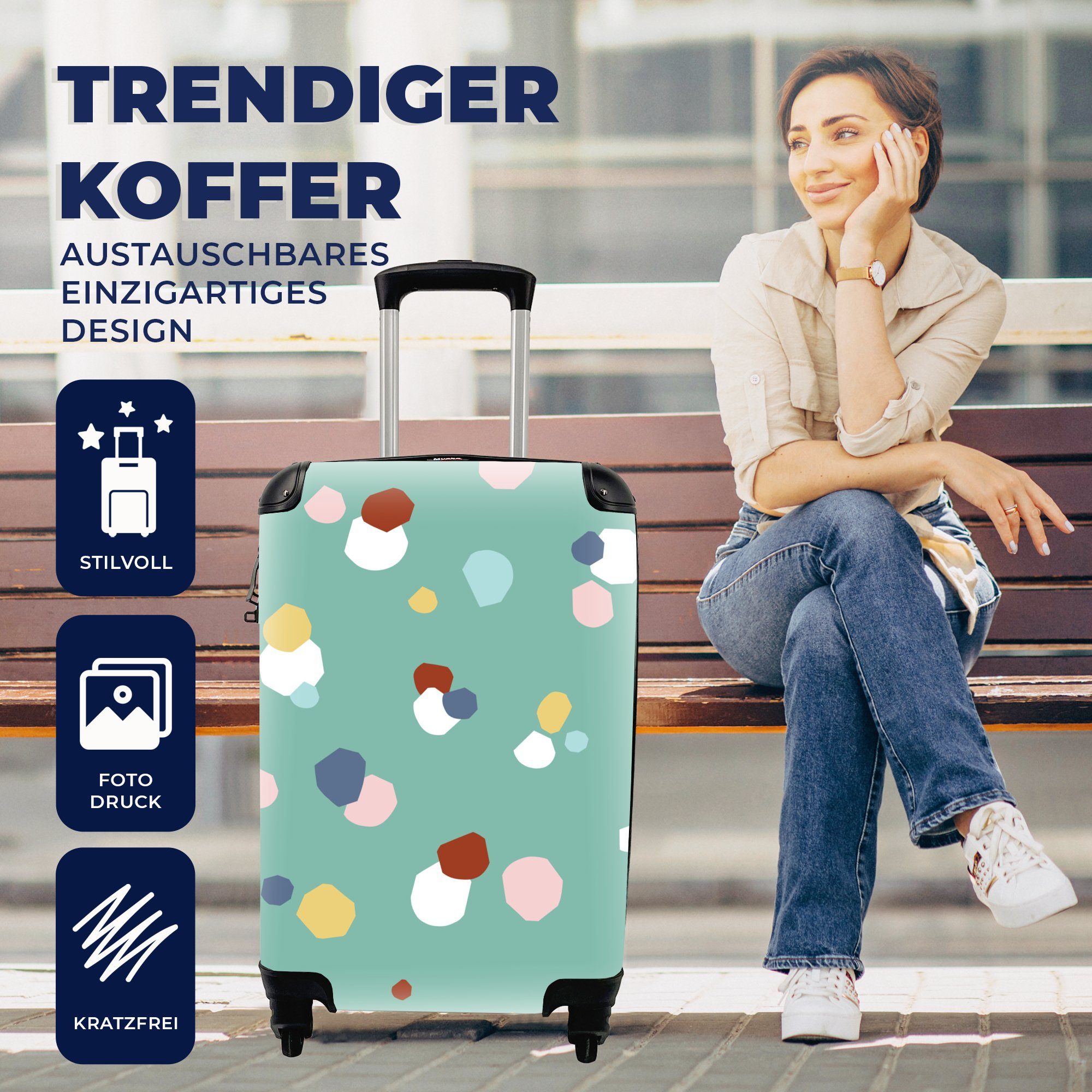 Handgepäckkoffer Trolley, Kinder 4 Reisekoffer Rollen, Handgepäck rollen, Ferien, für - Reisetasche mit Grün, MuchoWow - Dots