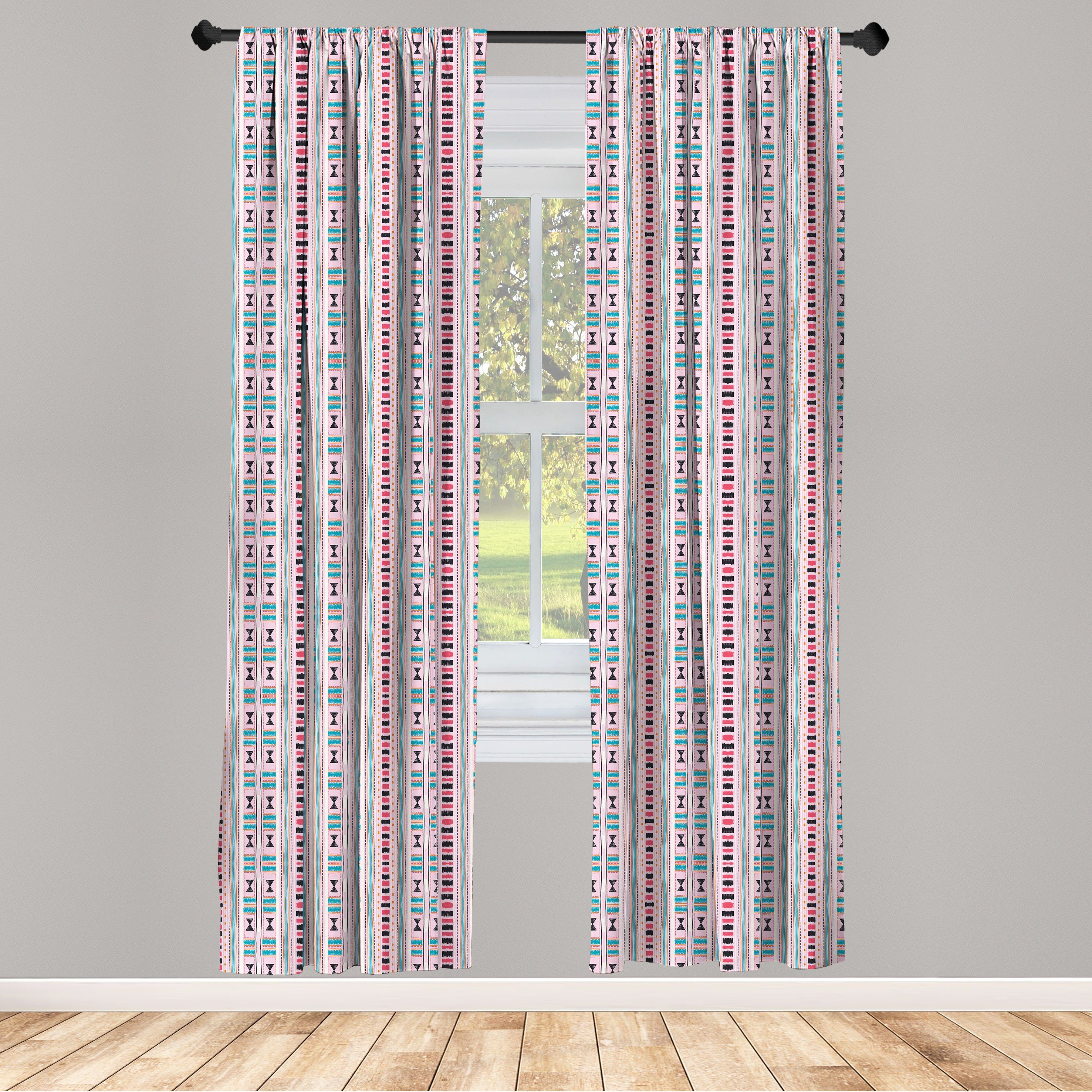 Gardine Vorhang für Wohnzimmer Schlafzimmer Dekor, Abakuhaus, Microfaser, Volk Geometrische Kente Stripes Motiv