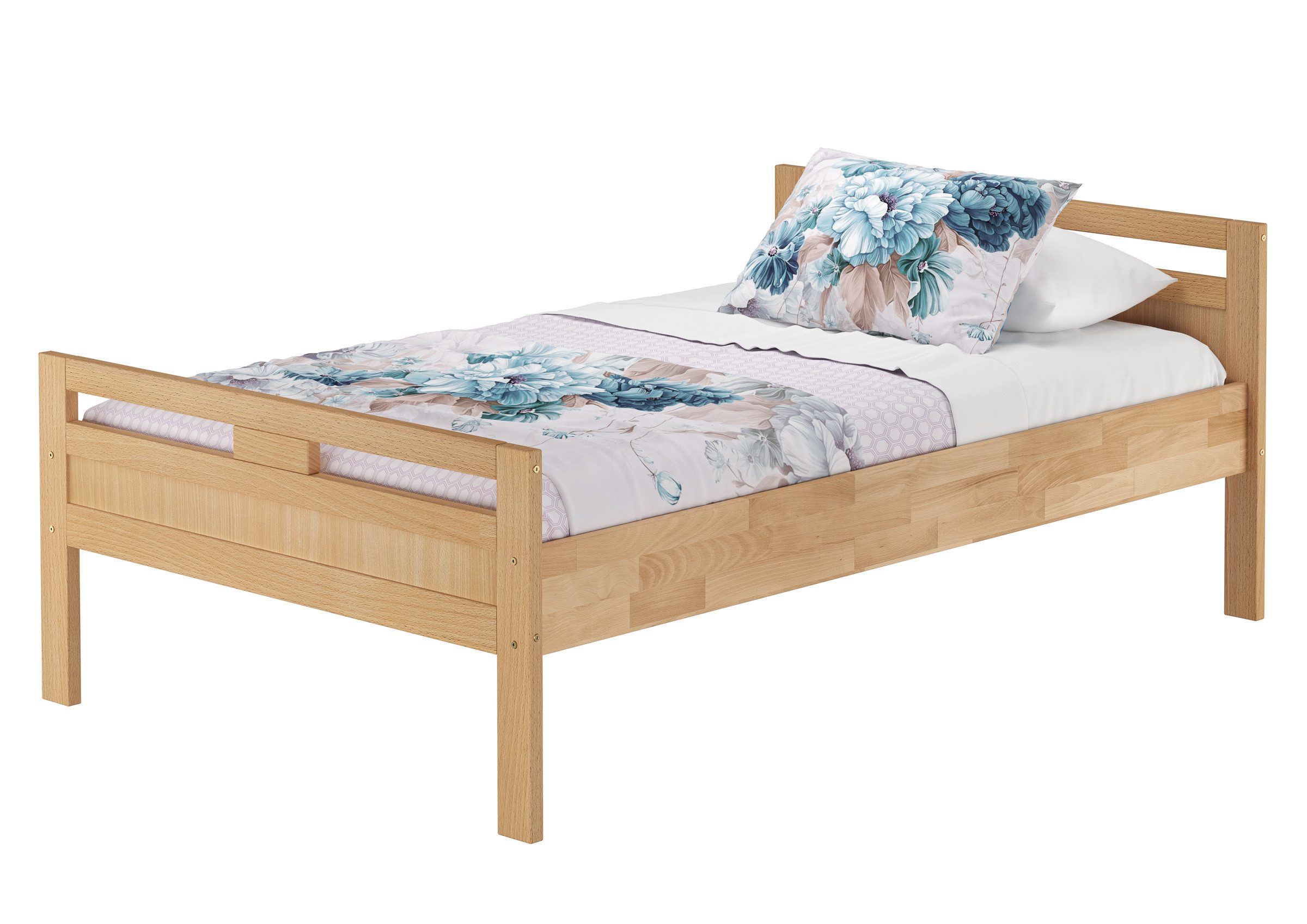 ERST-HOLZ Bett Hohes Seniorenbett Massive Buche 120 x 220 cm, Buchefarblos lackiert
