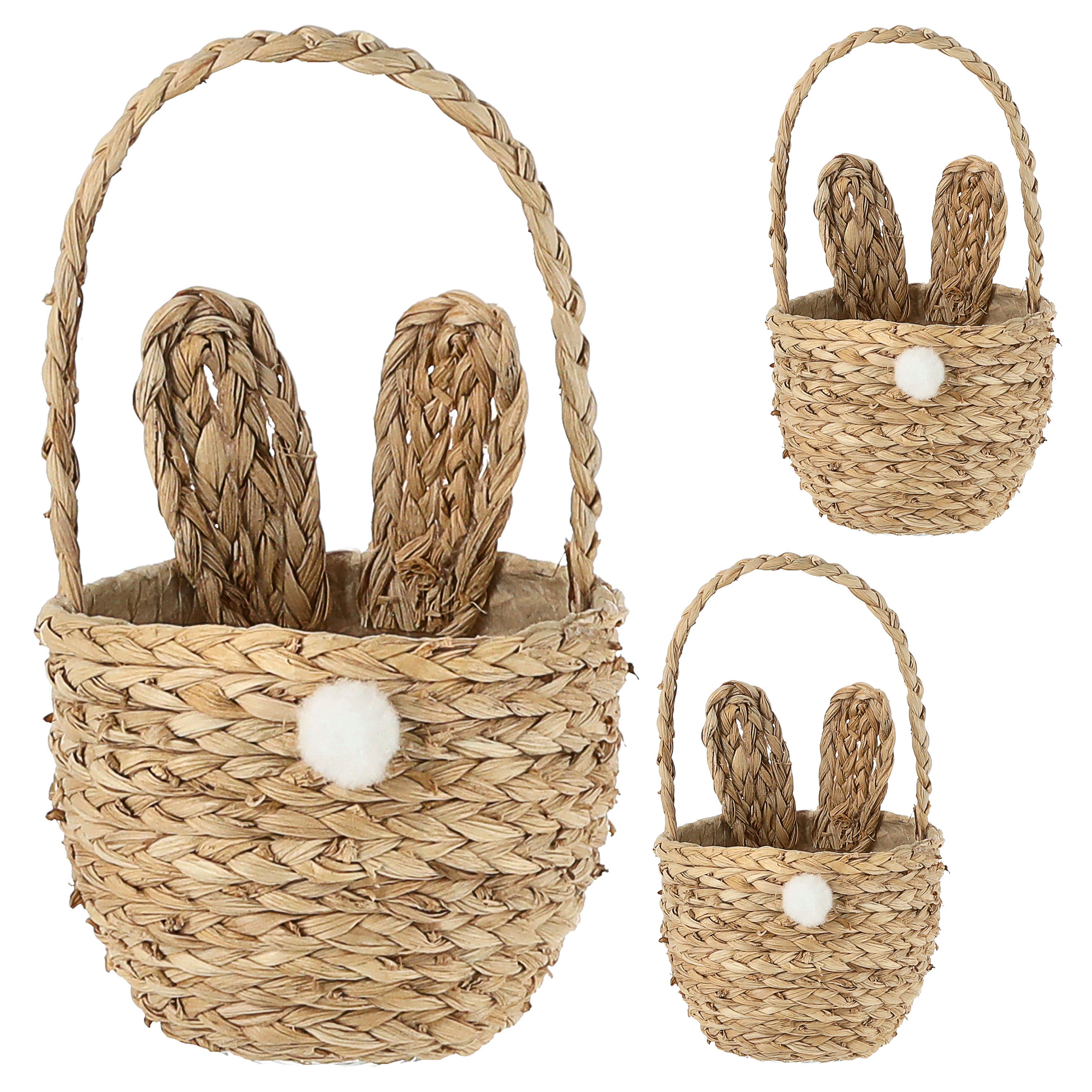 CEPEWA Osternest Osterkorb Henkel Hasenohren 3er Set 12x20cm Getreidestroh Maisblatt