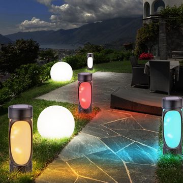 etc-shop LED Gartenleuchte, LED-Leuchtmittel fest verbaut, Farbwechsel, 6er Set LED Solar Kugel Lampen RGB Farbwechsel Steck Leuchten