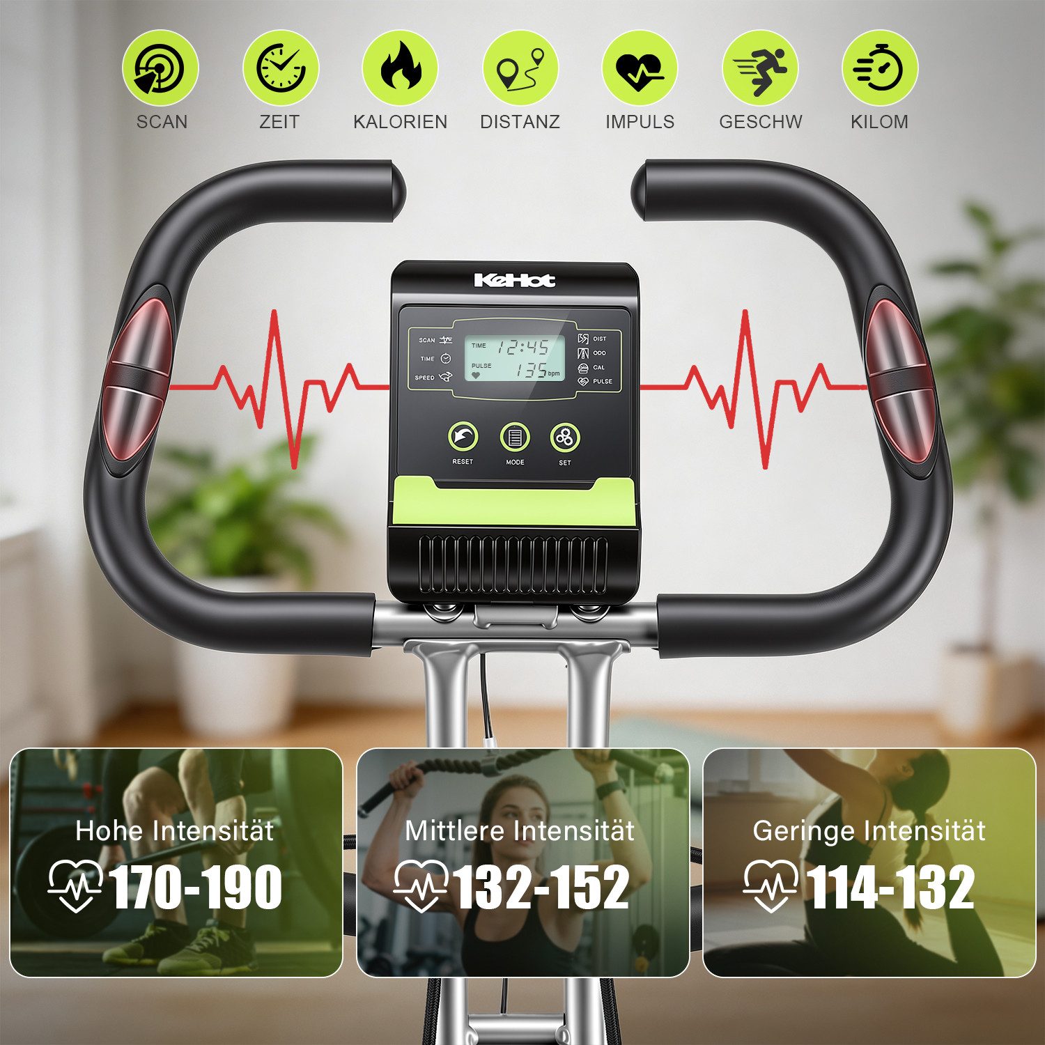 kehot Heimtrainer X-Bike Heimtrainer klappbar mit 16-Stufen-Magnetbremse (Bluetooth App für Kinomap & Zwift interaktives Training, Indoor Bike 5-fach Verstellbare Sitzhöhe,mit Pulssensor LCD Display), 5-fach verstellbarer Sitz mit Pulssensor & LCD Display