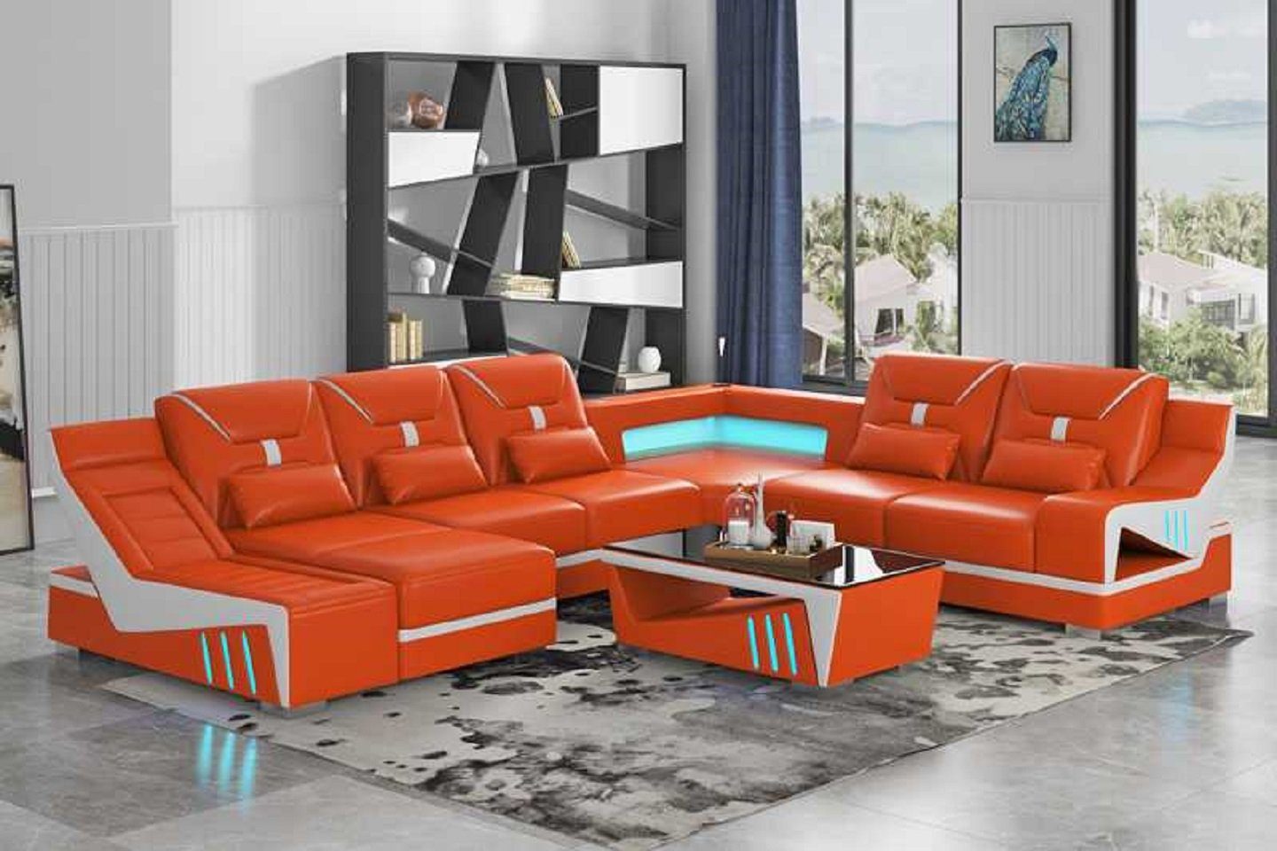 JVmoebel Ecksofa Wohnlandschaft Sofa U Form Ecksofa Designersofa Modern Eckgarnitur, 4 Teile, Made in Europe Orange