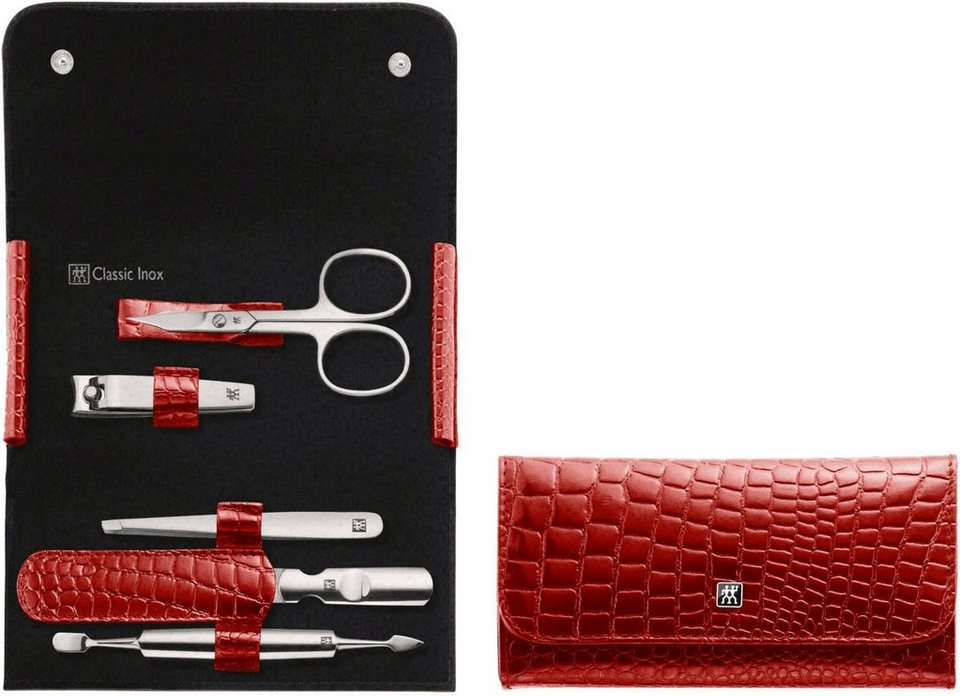 Zwilling Maniküre-Etui CLASSIC INOX DRUCKKNOPF-ETUI ROT KROKO, 5