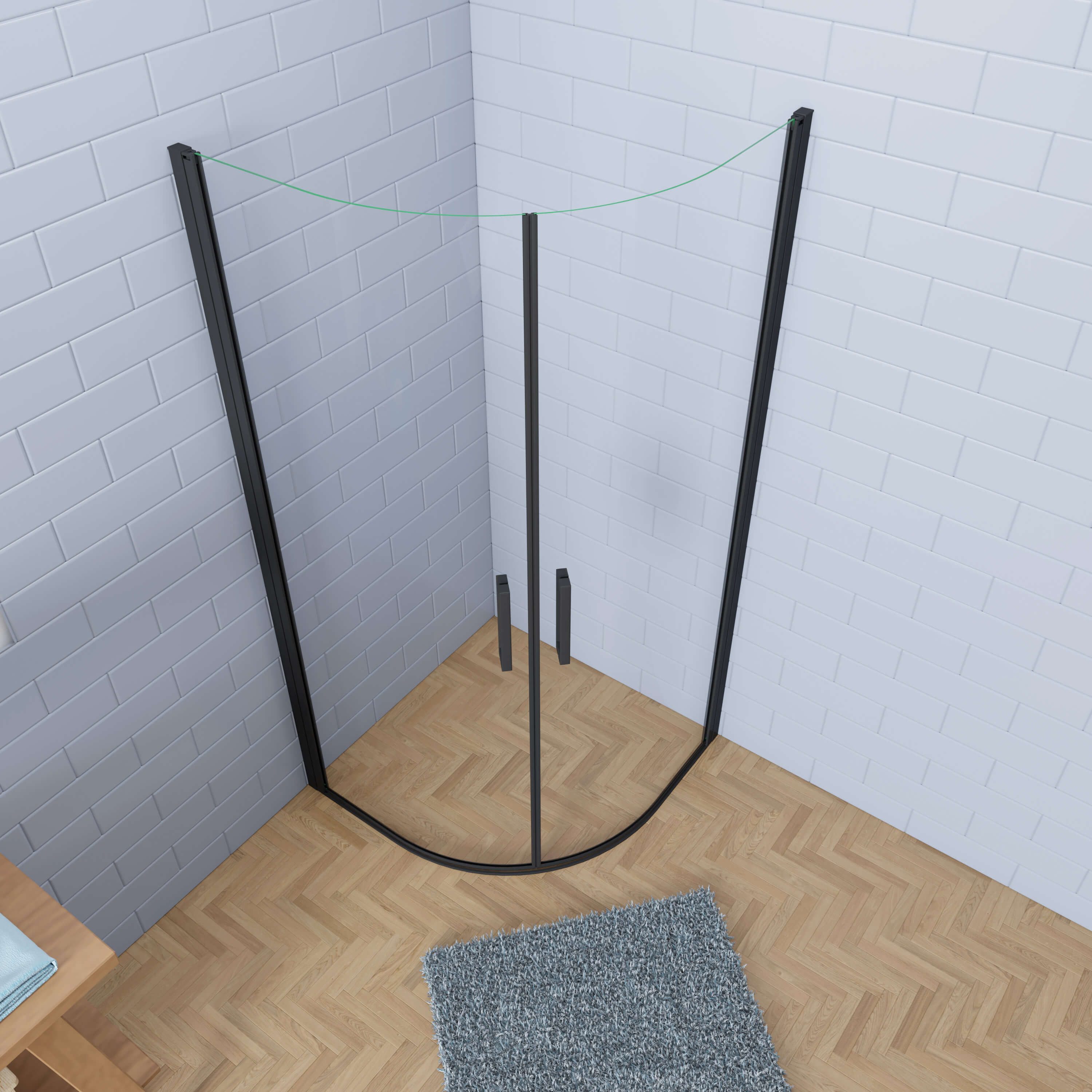 AICA Runddusche Schwarz Runddusche Klarglas 195cm Eckdusche ohne Duschtasse, Set, ohne Duschwanne, ebenerdiger Einbau möglich