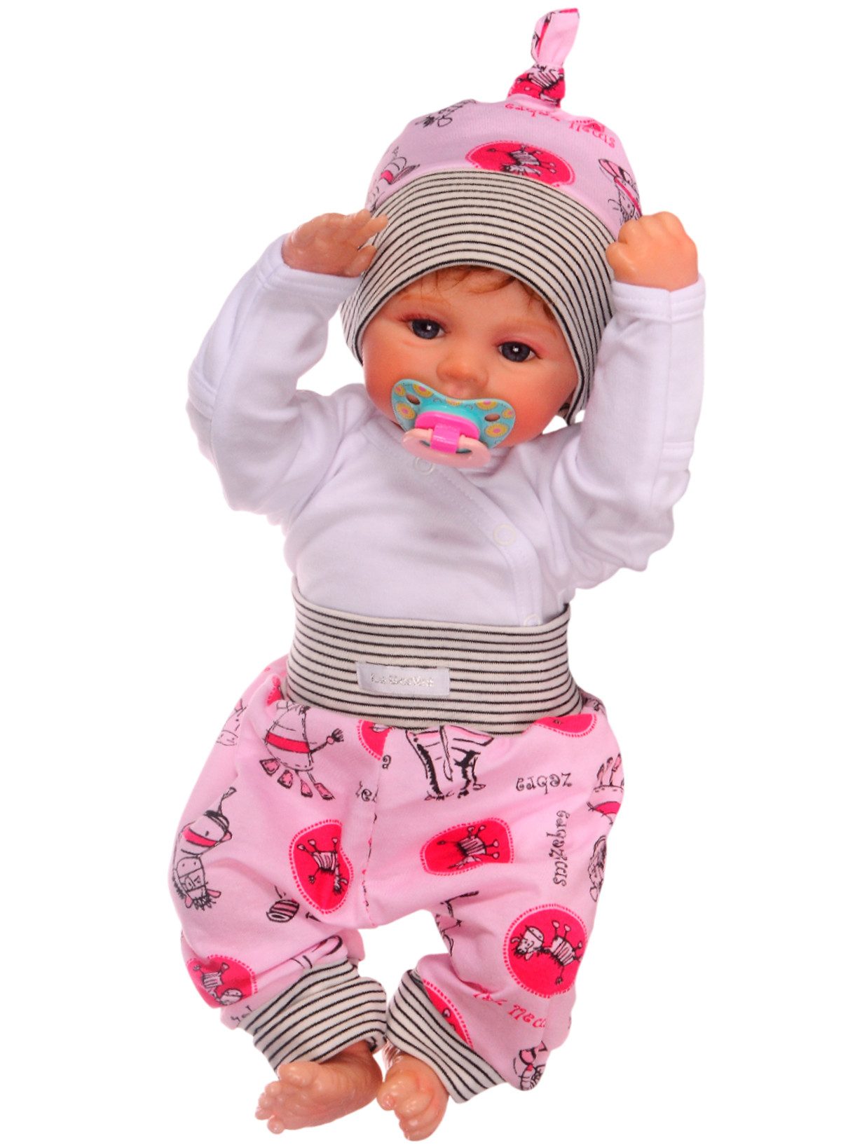 Body & Hose Baby Anzug Wickelbody Mitwachshose Mütze in weiß pink Set