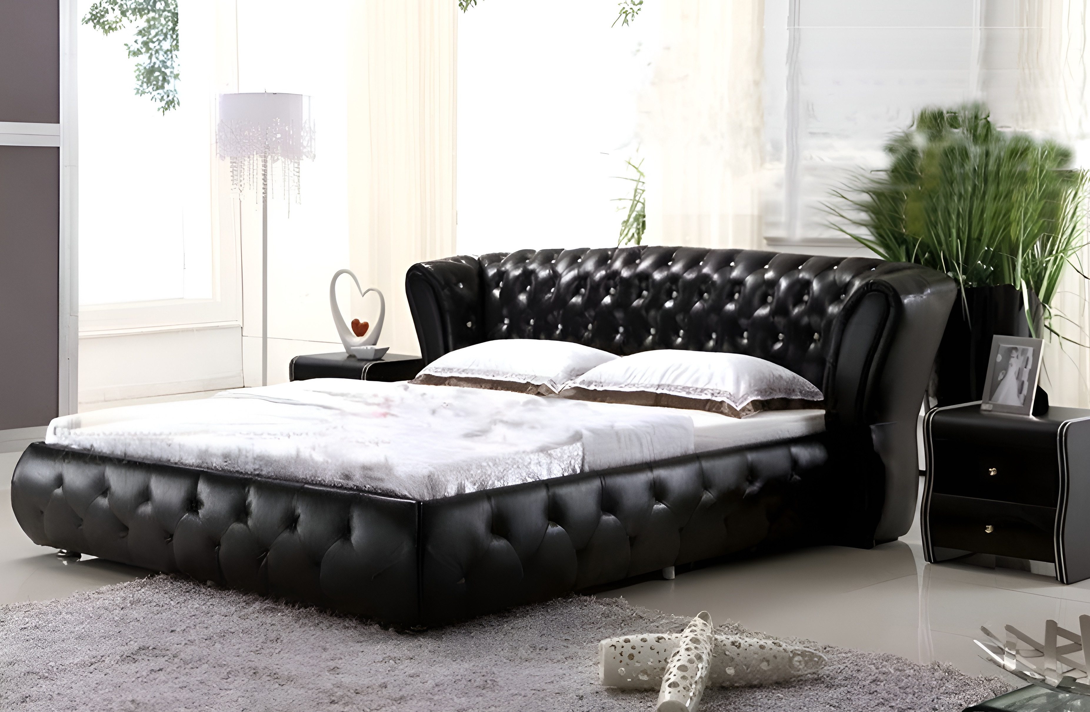 Xlmoebel Polsterbett Designer Ehebett aus Leder im Chesterfield-Stil (Ehebett, Bett Modell " 4795), Hergestellt in Europa
