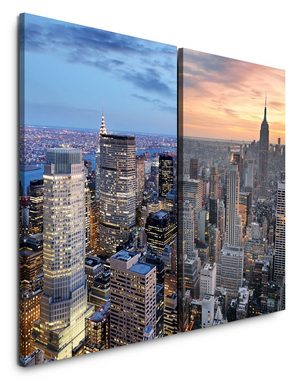 Sinus Art Leinwandbild 2 Bilder je 60x90cm New York Wolkenkratzer Hochhäuser Architektur Großstadt Gebäude Urban