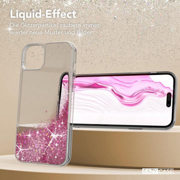 EAZY CASE Handyhülle Liquid Glittery Case für Apple iPhone 15 Plus 6,7 Zoll, Glitzerhülle Shiny Slimcover stoßfest Durchsichtig Bumper Case Pink
