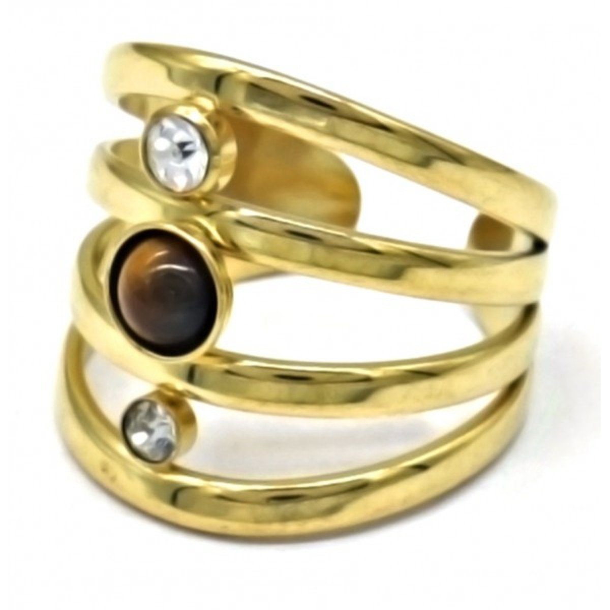 KARMA Fingerring TMR77-266G Damenring Gold Braun Edelstahl mit Kristallen, Ring Damen Damenschmuck Goldring verstellbar
