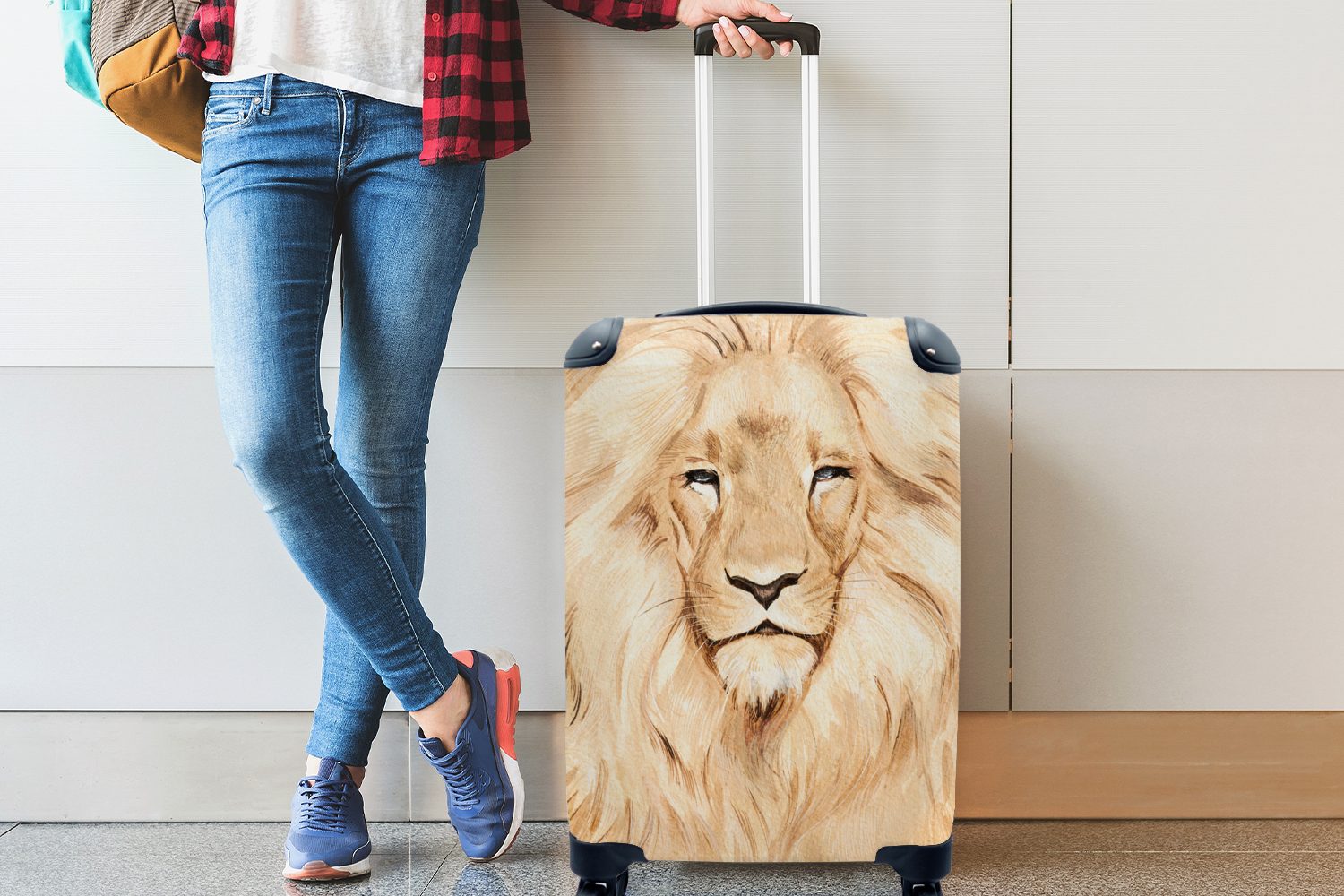 Handgepäckkoffer Reisetasche - MuchoWow Ferien, für 4 Illustration, mit Trolley, Handgepäck Reisekoffer Löwe Tiere rollen, Rollen, -