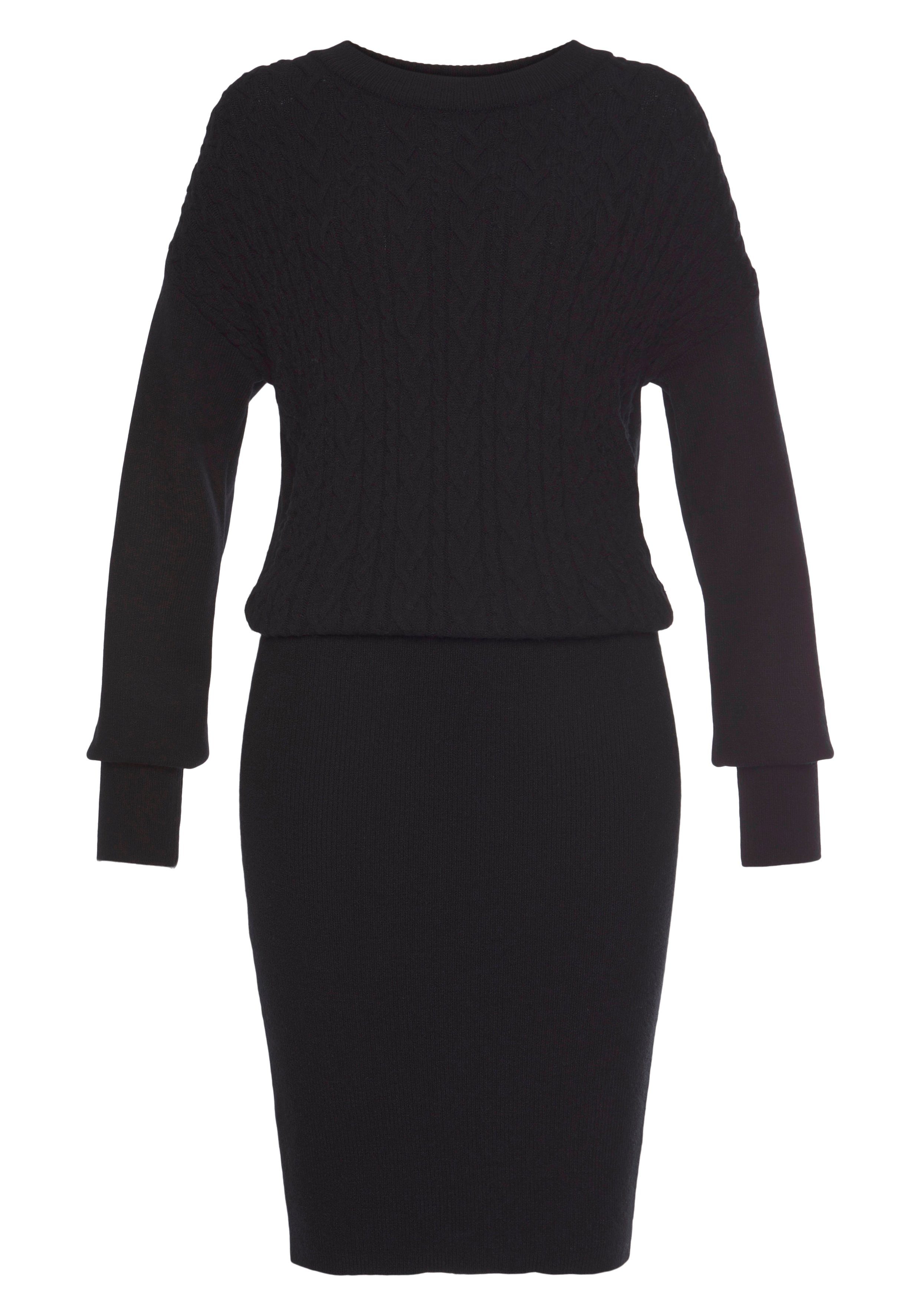 LASCANA Strickkleid mit Zopfmuster, elegantes Herbst- Winterkleid, Minikleid
